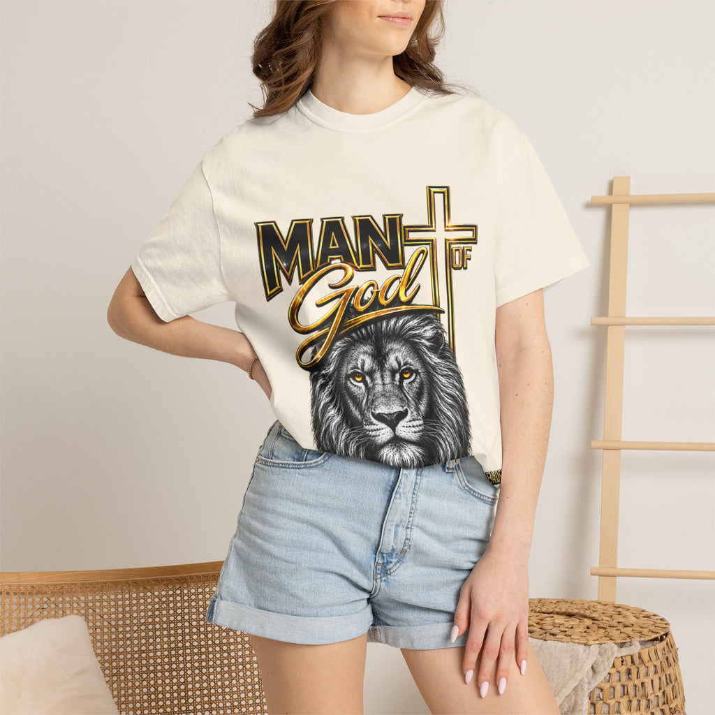 Man of God Lion T-Shirt — Christian Faith Cross Tee (Protector, Leader, Father)