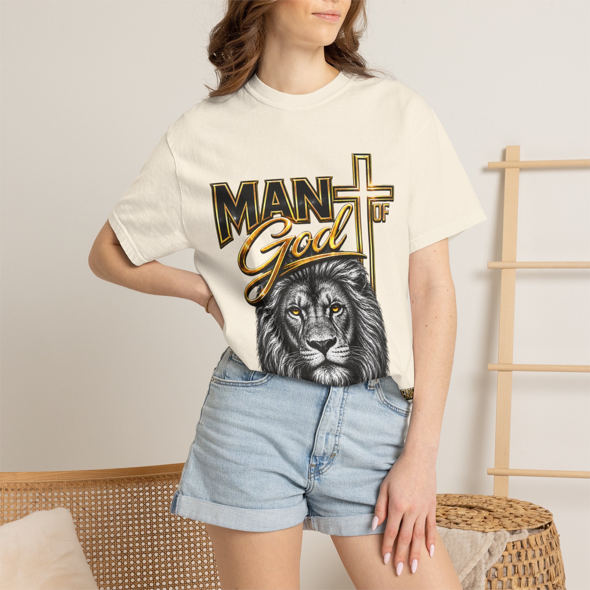 Man of God Lion T-Shirt — Christian Faith Cross Tee (Protector, Leader, Father)