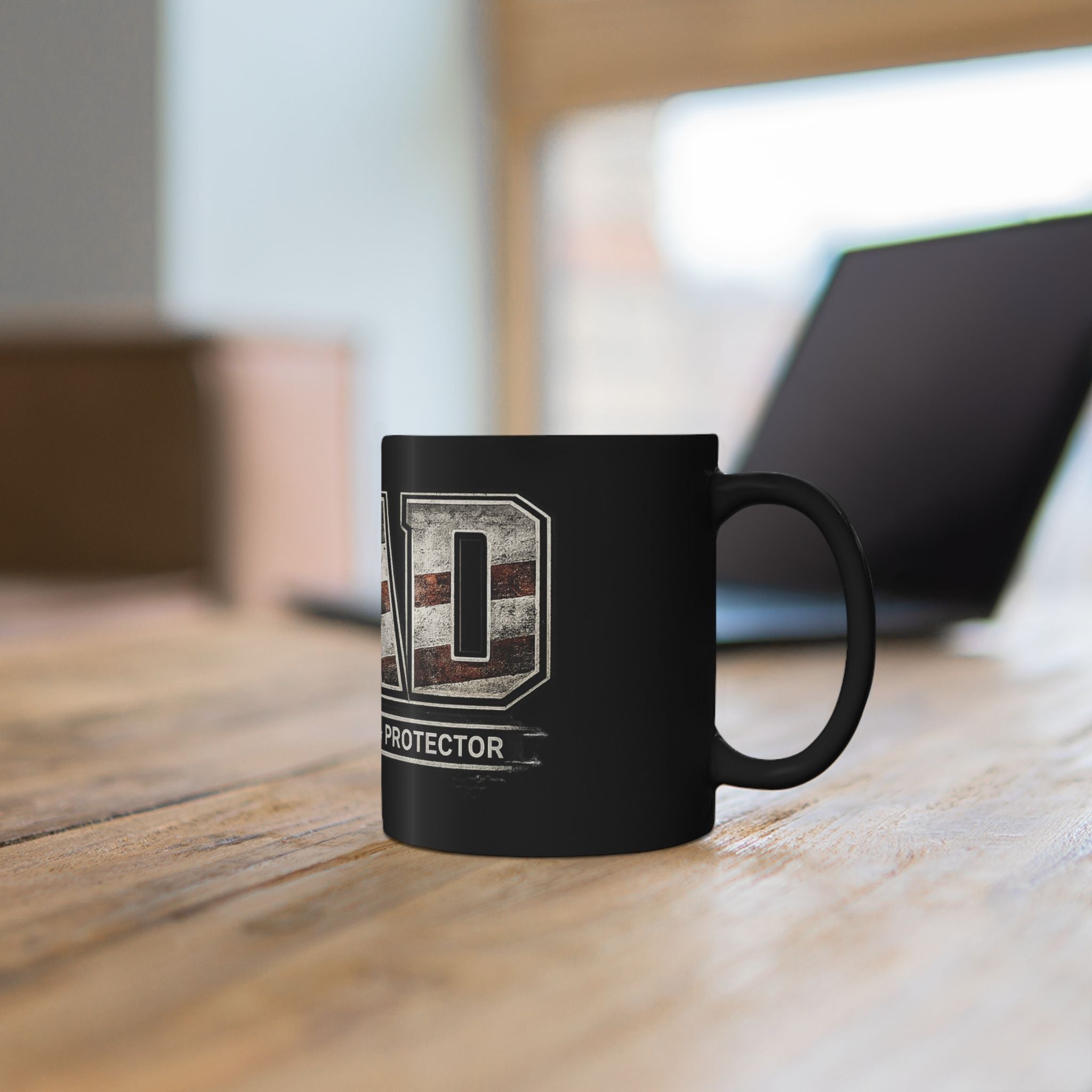 Dad Patriotic Black Mug — "Dad: Husband • Hero • Protector" Coffee Cup (11oz/15oz)