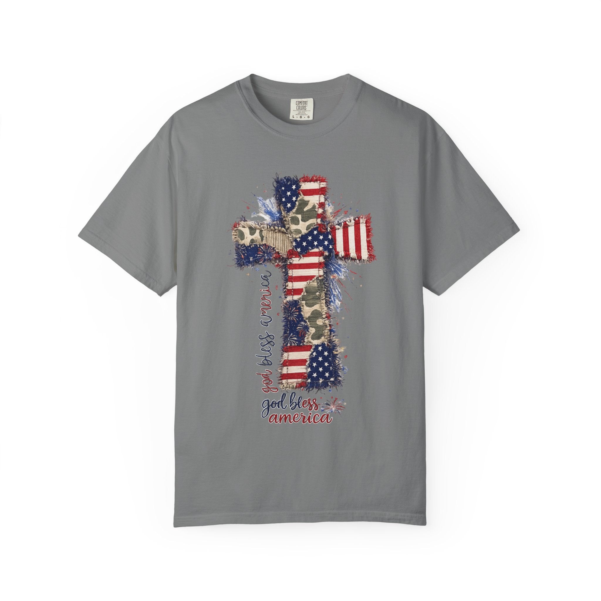 Patriotic Cross T-Shirt — "God Bless America" Christian Flag Tee