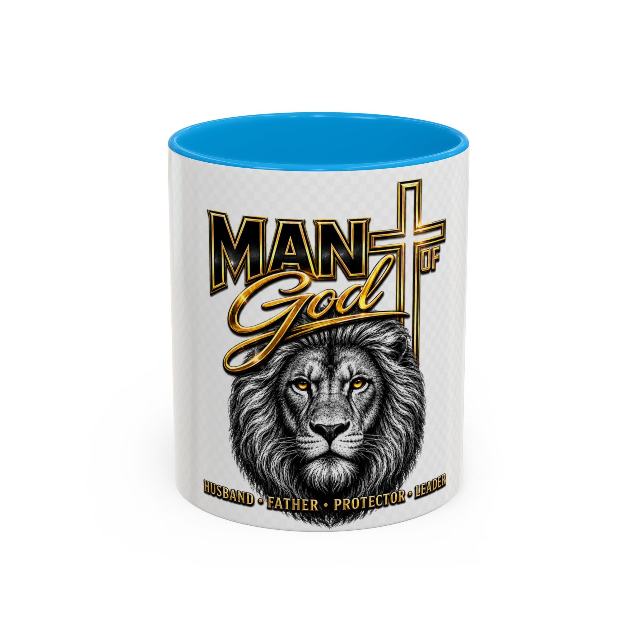 Man of God Lion Cross Mug — Christian Inspirational Coffee Cup (11oz/15oz)