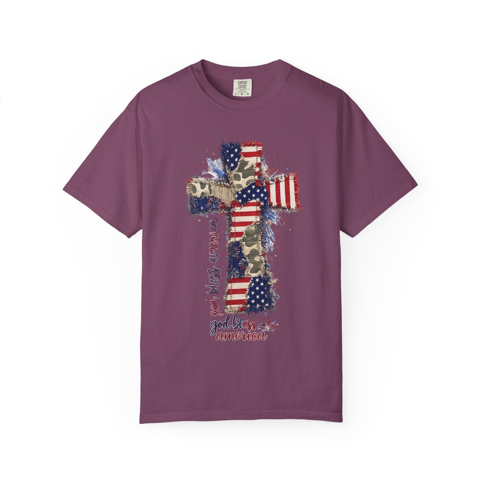 Patriotic Cross T-Shirt — "God Bless America" Christian Flag Tee