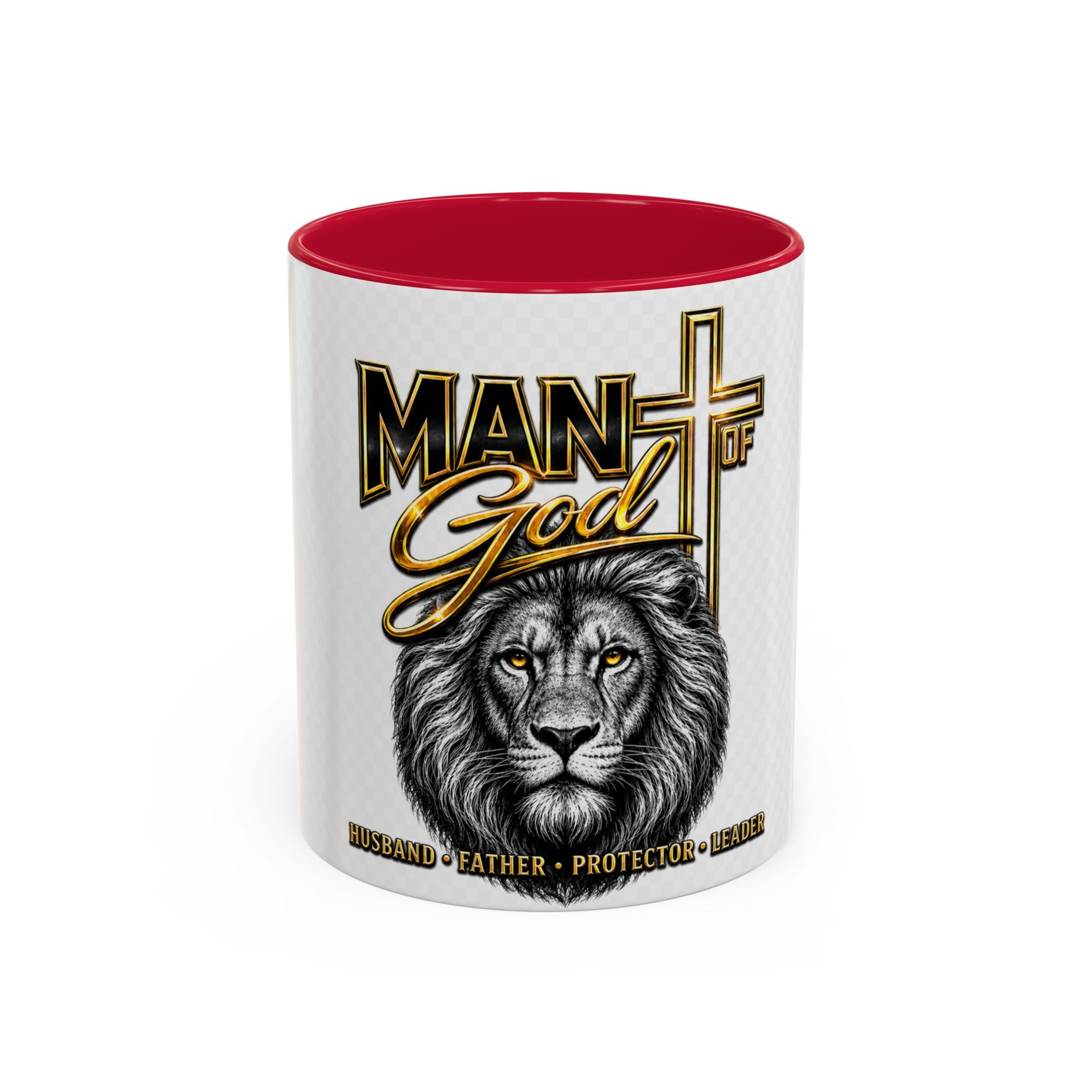 Man of God Lion Cross Mug — Christian Inspirational Coffee Cup (11oz/15oz)