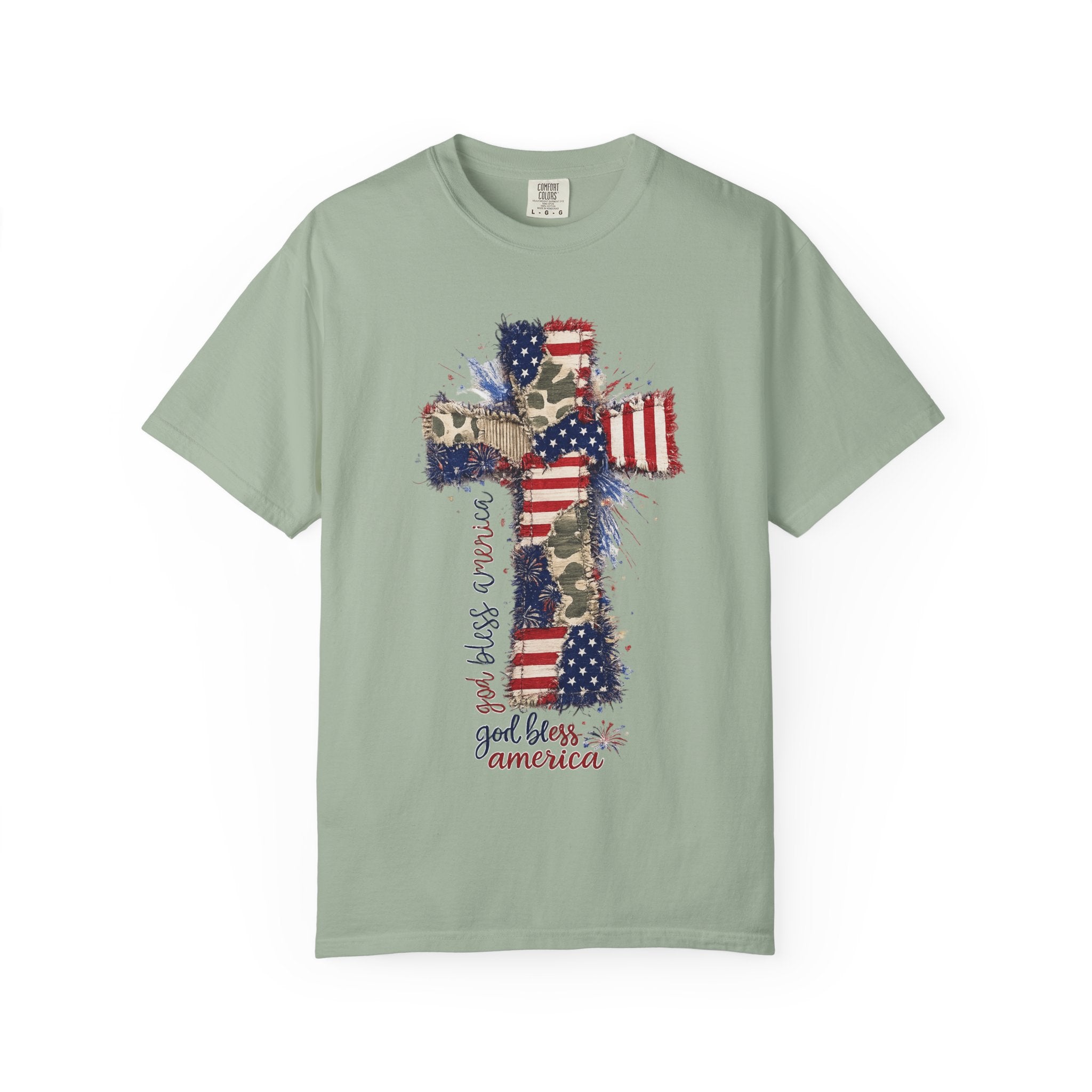 Patriotic Cross T-Shirt — "God Bless America" Christian Flag Tee