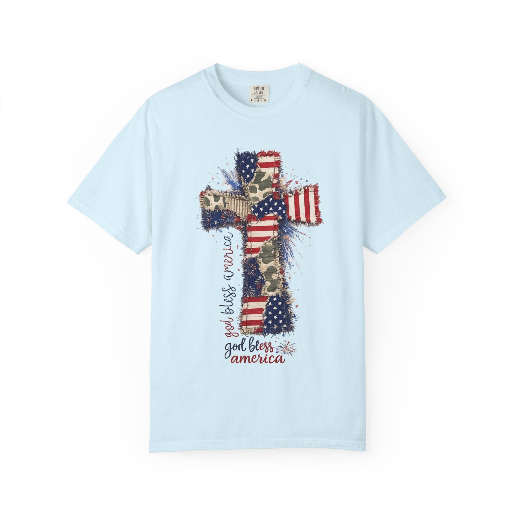 Patriotic Cross T-Shirt — "God Bless America" Christian Flag Tee
