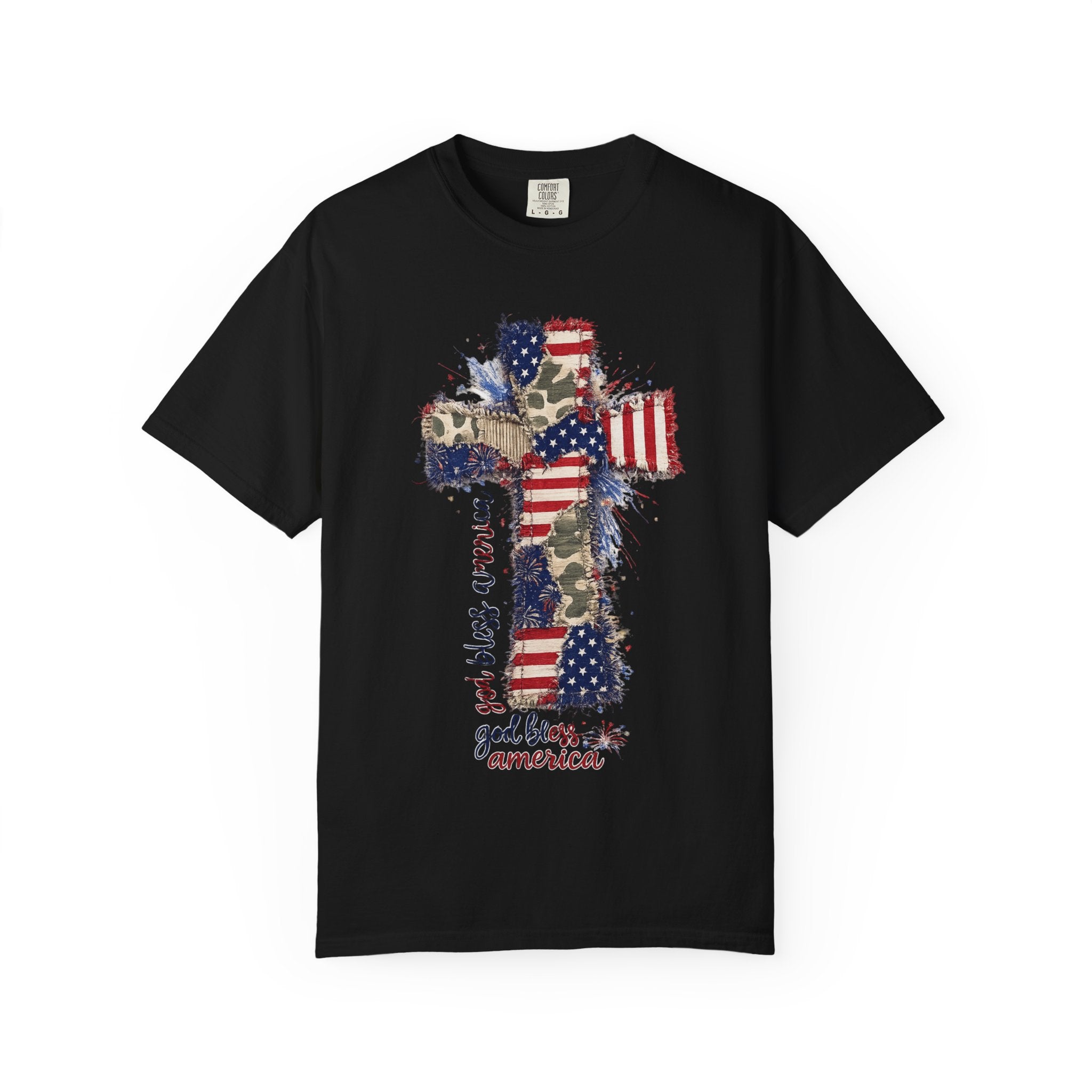 Patriotic Cross T-Shirt — "God Bless America" Christian Flag Tee