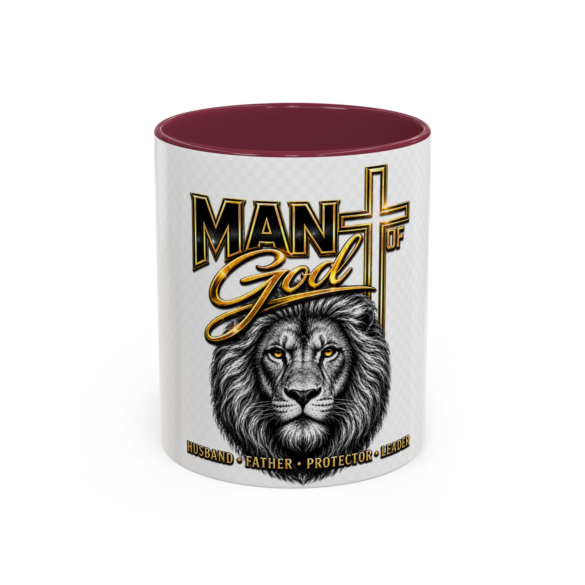 Man of God Lion Cross Mug — Christian Inspirational Coffee Cup (11oz/15oz)