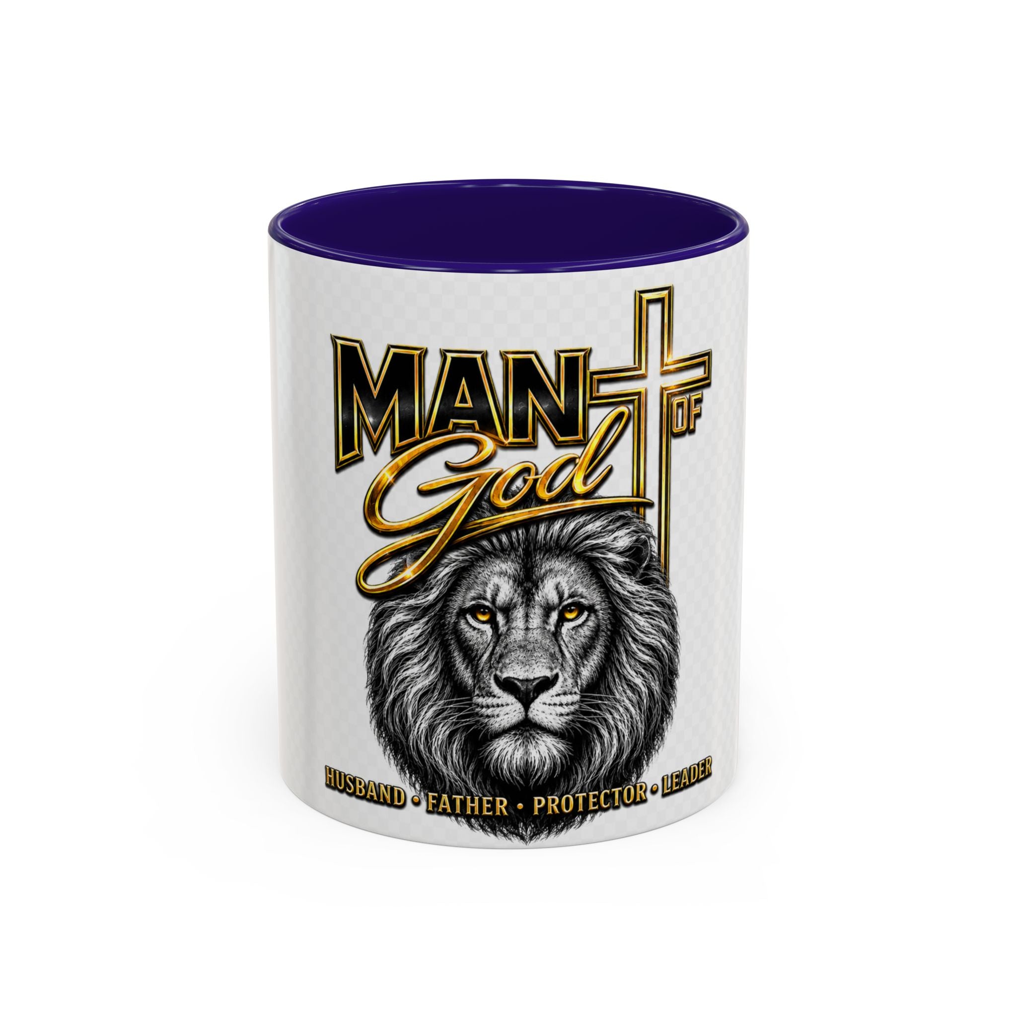 Man of God Lion Cross Mug — Christian Inspirational Coffee Cup (11oz/15oz)