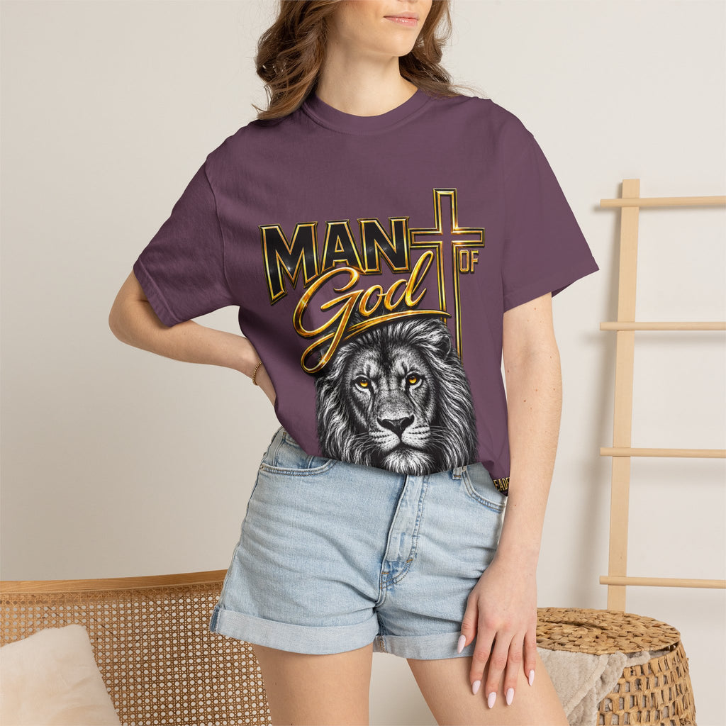 Man of God Lion T-Shirt — Christian Faith Cross Tee (Protector, Leader, Father)