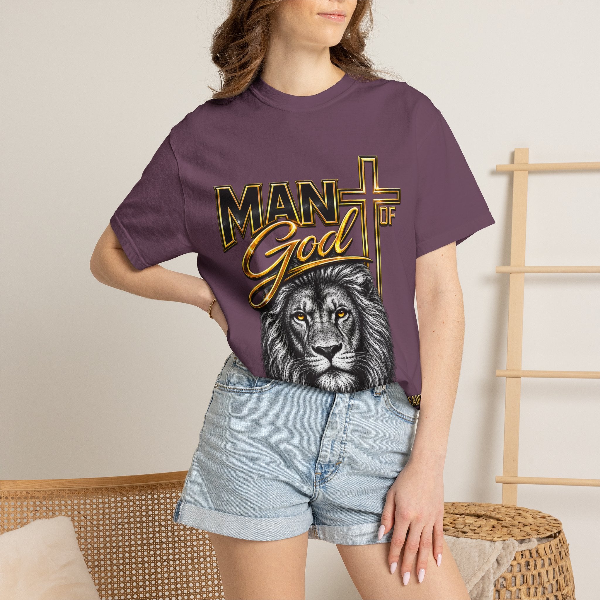 Man of God Lion T-Shirt — Christian Faith Cross Tee (Protector, Leader, Father)