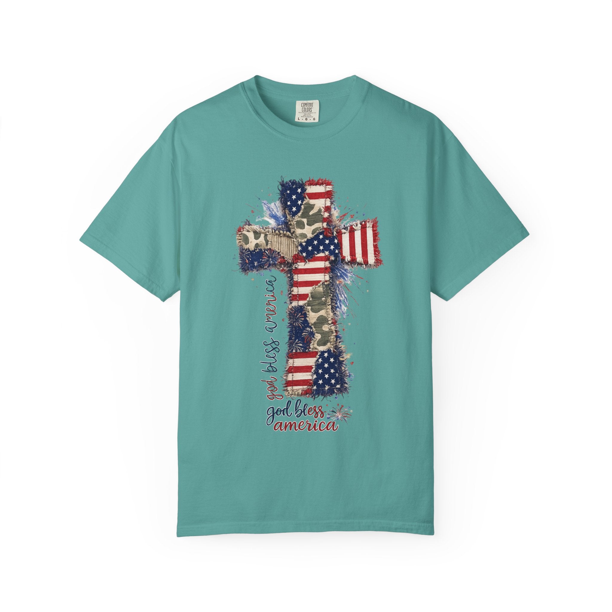 Patriotic Cross T-Shirt — "God Bless America" Christian Flag Tee