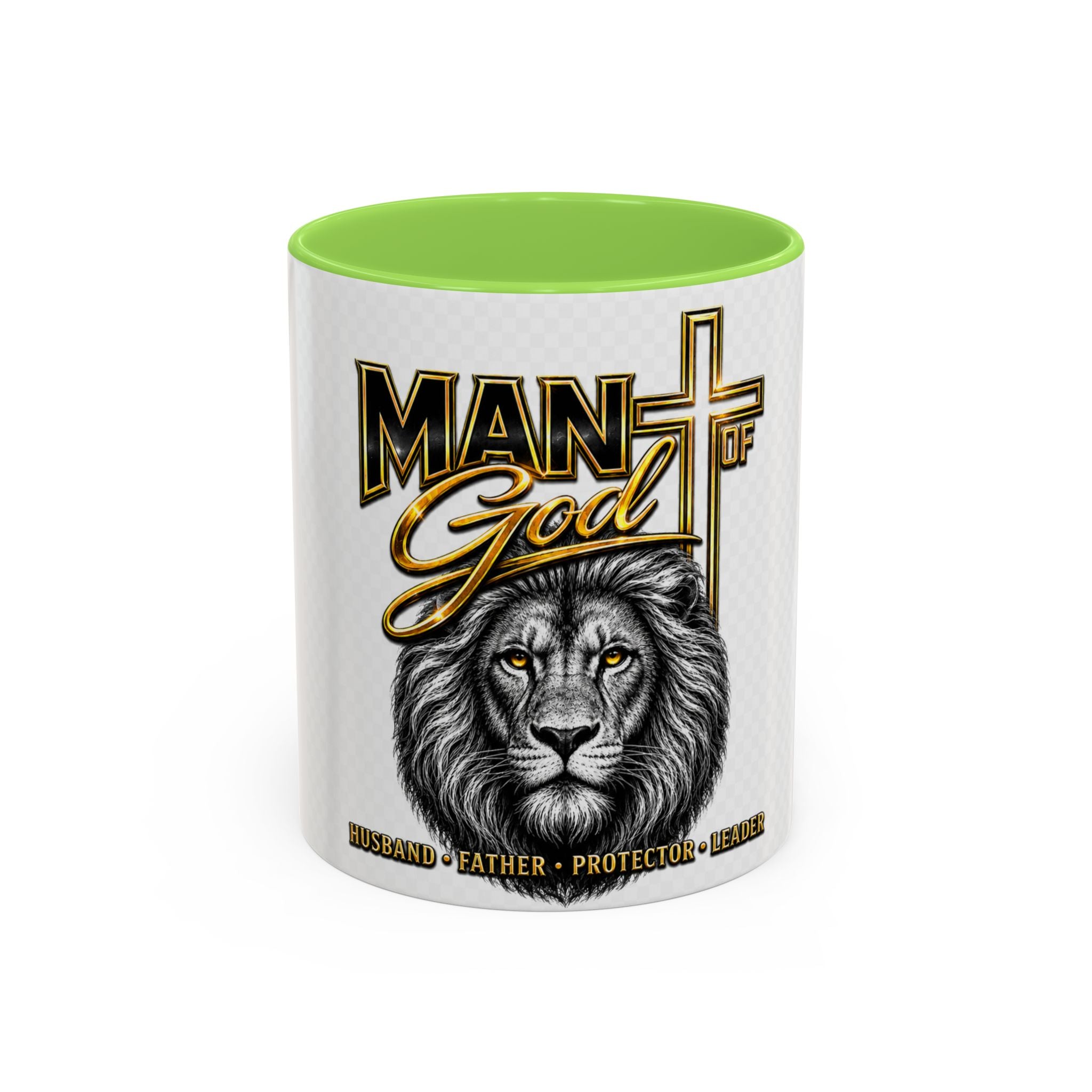 Man of God Lion Cross Mug — Christian Inspirational Coffee Cup (11oz/15oz)