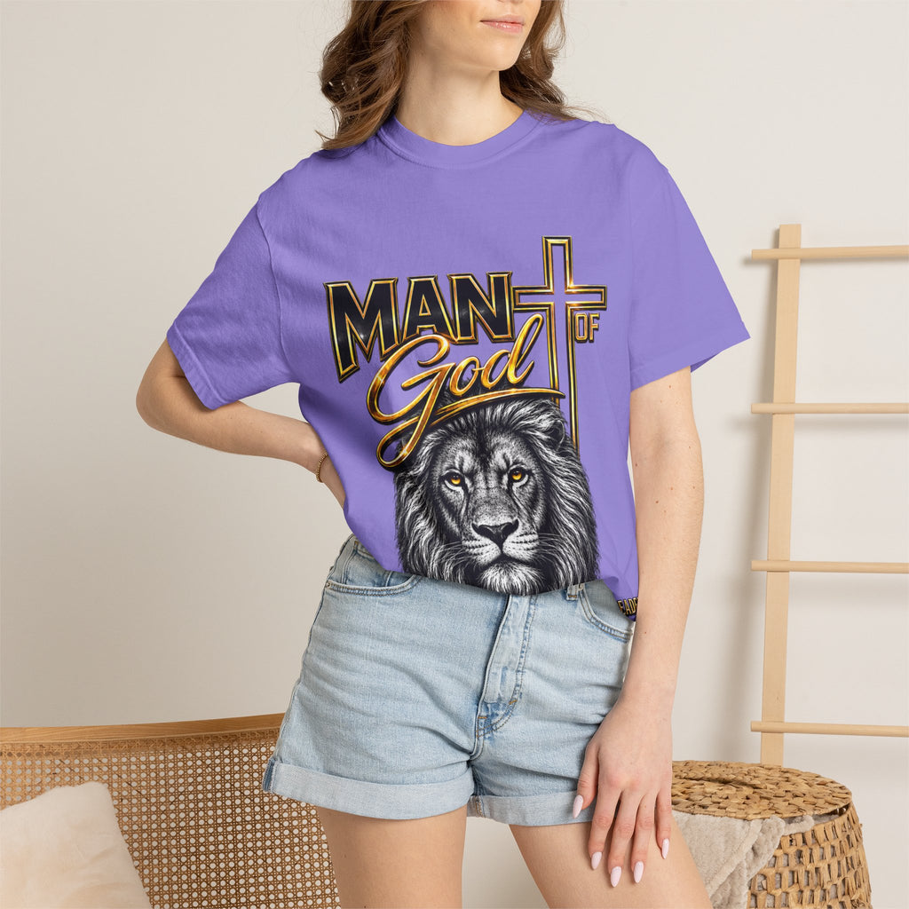 Man of God Lion T-Shirt — Christian Faith Cross Tee (Protector, Leader, Father)
