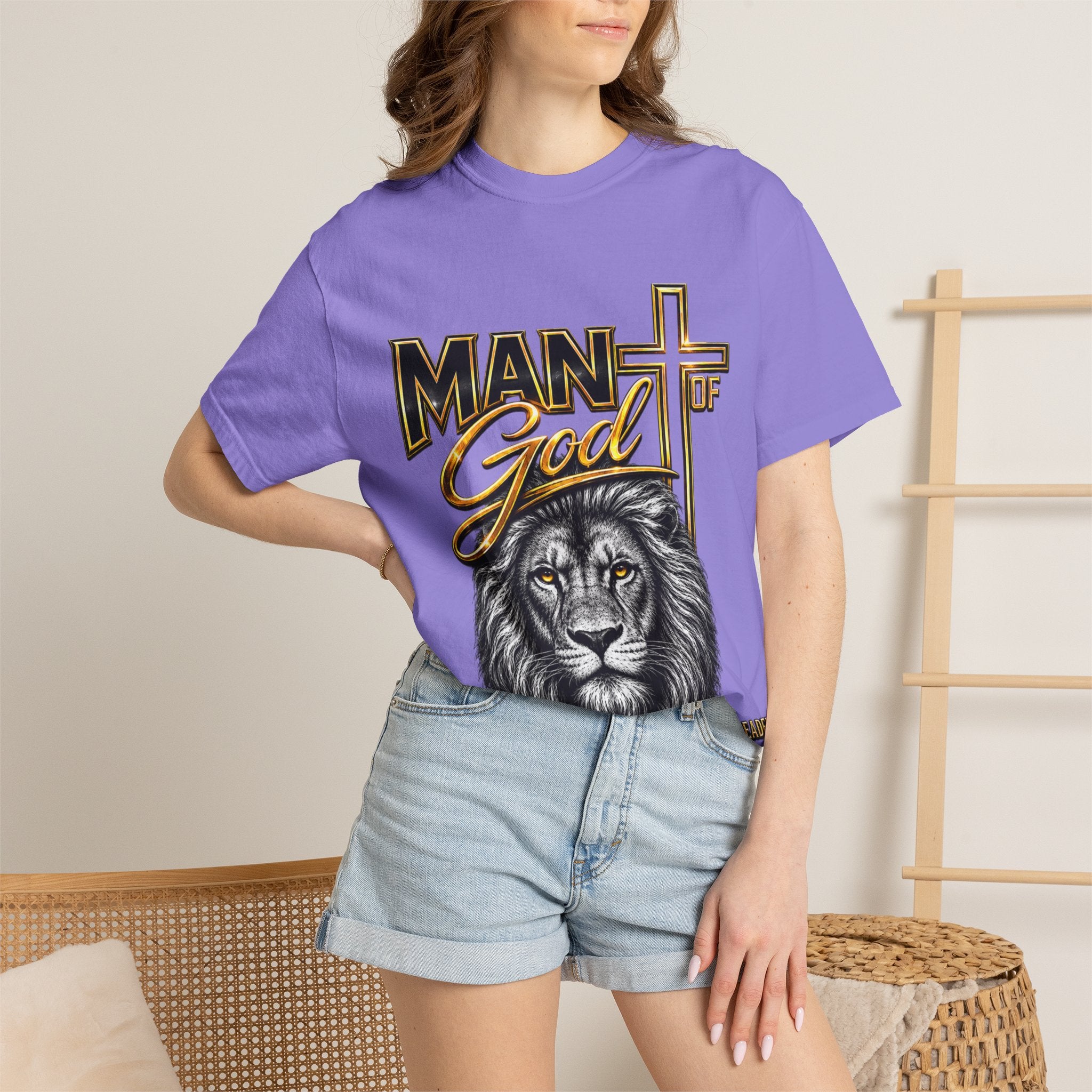 Man of God Lion T-Shirt — Christian Faith Cross Tee (Protector, Leader, Father)