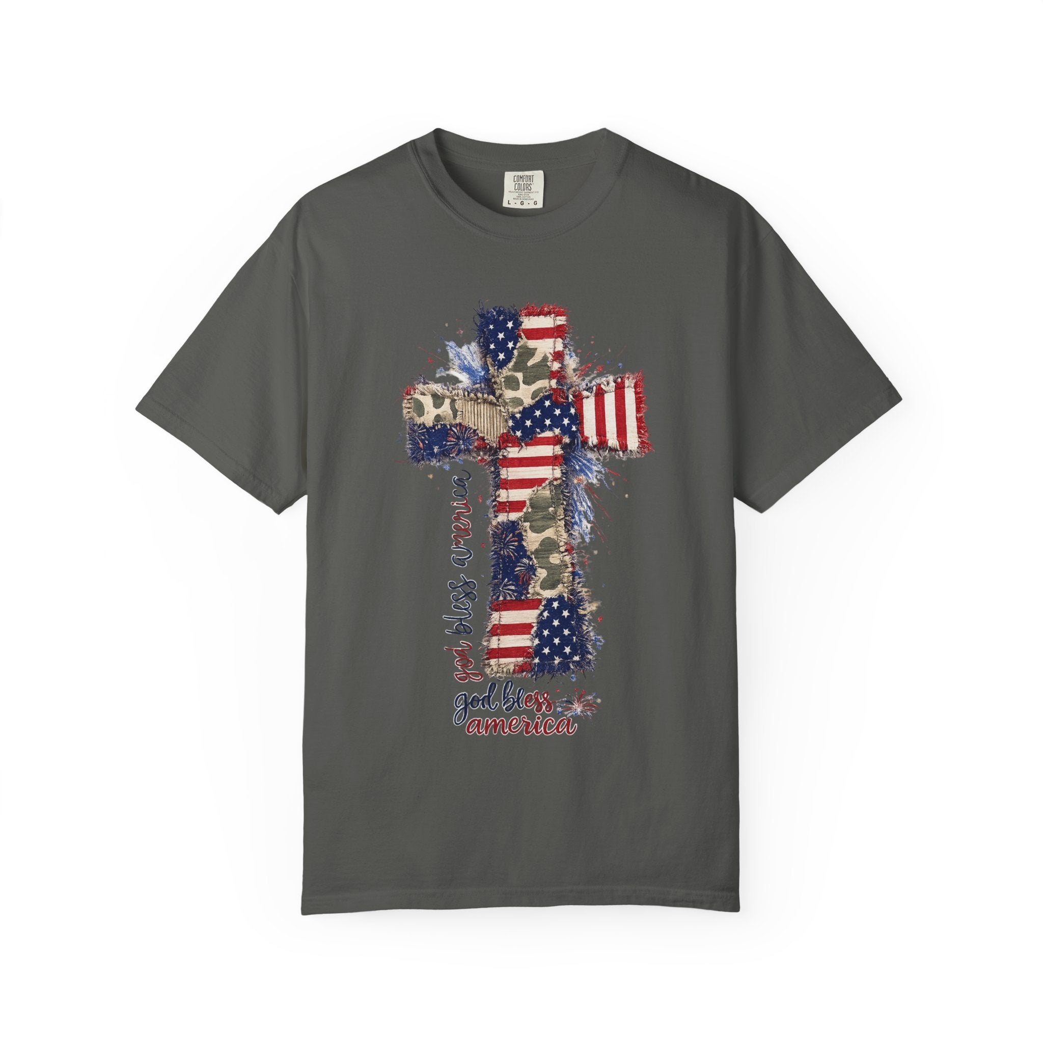 Patriotic Cross T-Shirt — "God Bless America" Christian Flag Tee