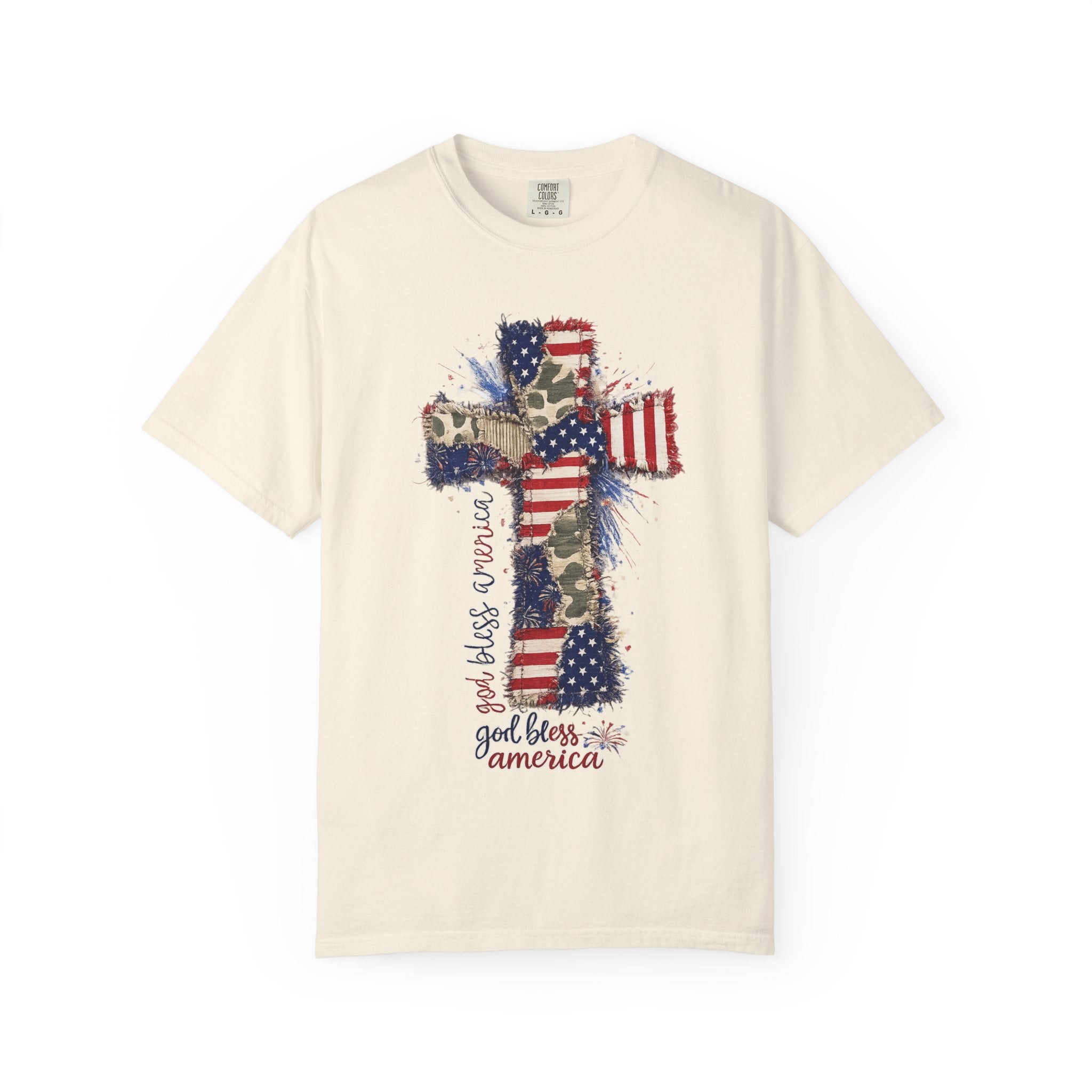 Patriotic Cross T-Shirt — "God Bless America" Christian Flag Tee