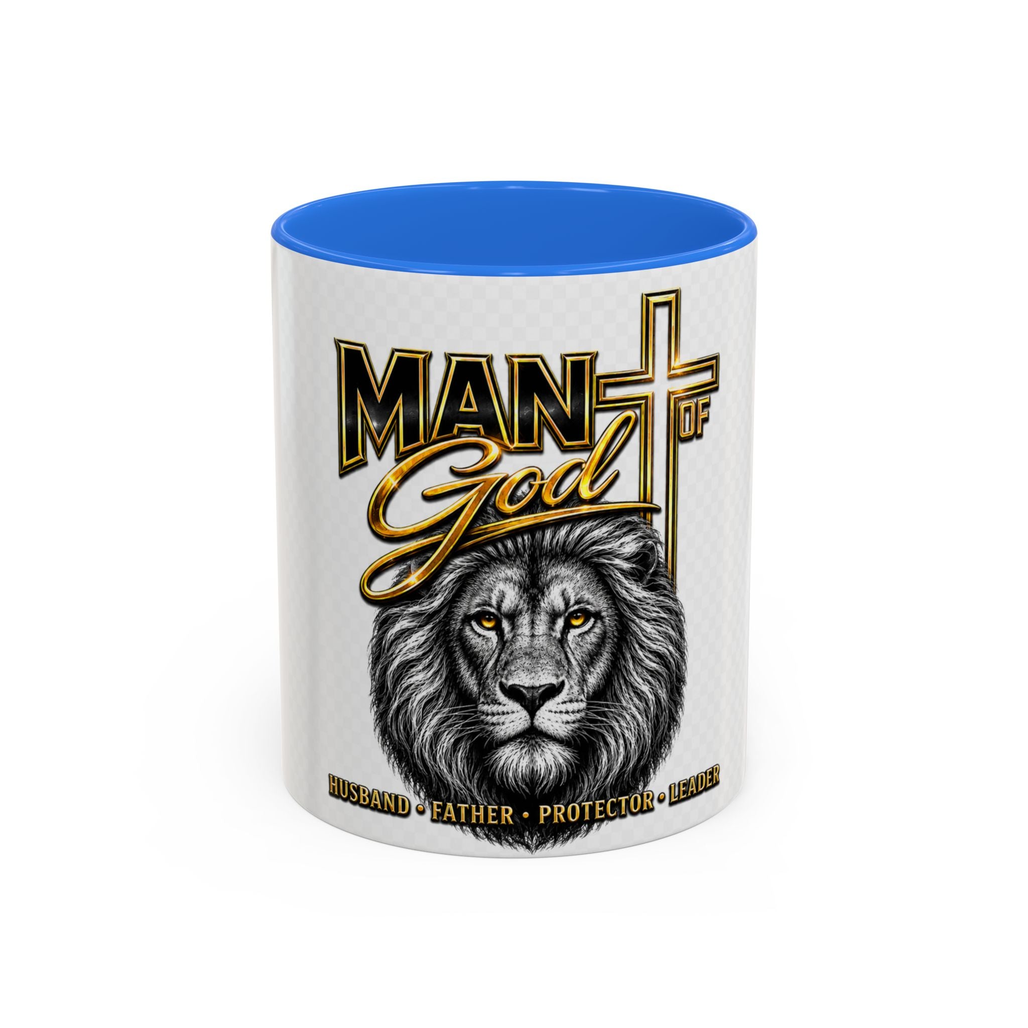 Man of God Lion Cross Mug — Christian Inspirational Coffee Cup (11oz/15oz)