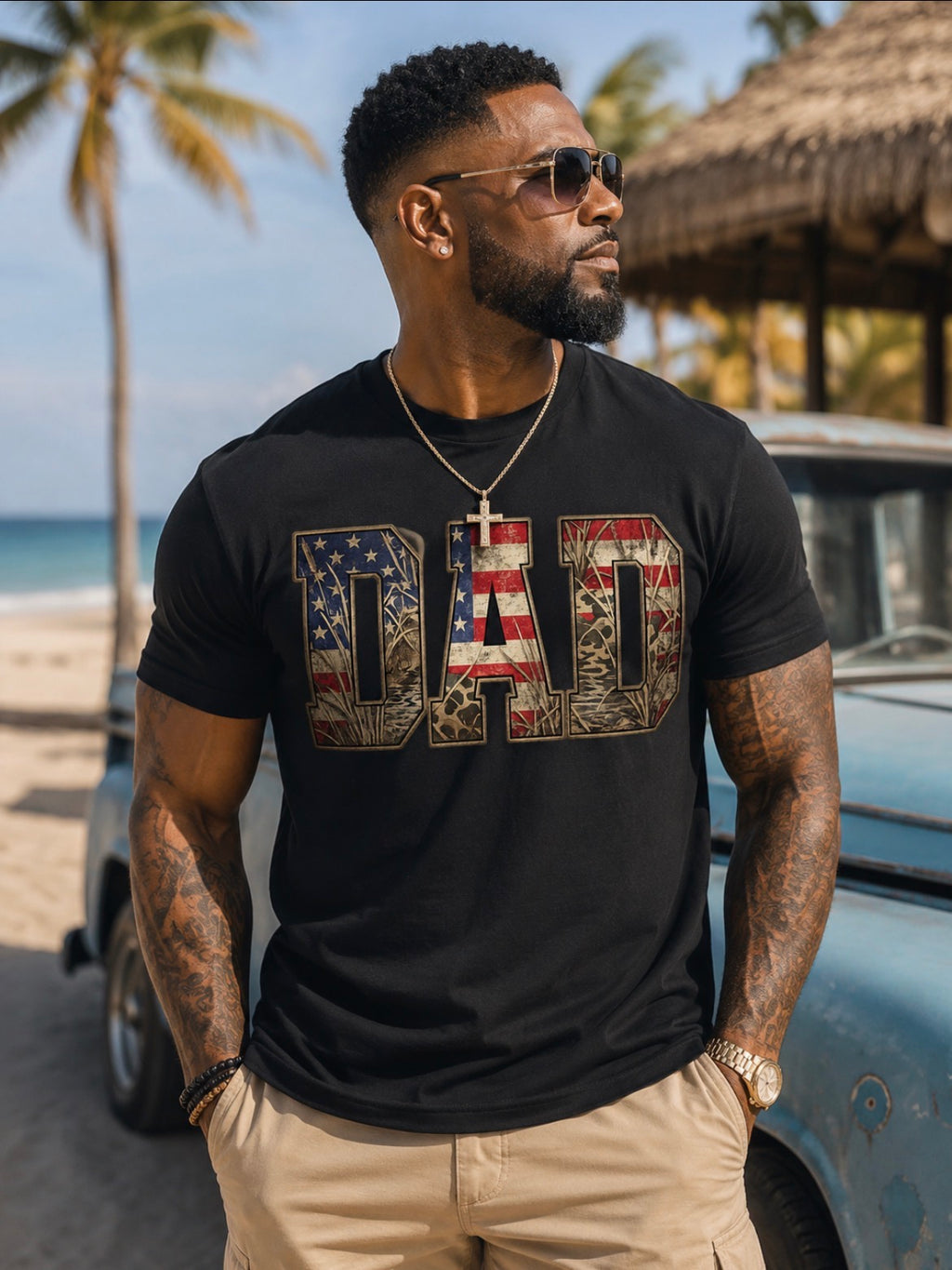 Dad Patriotic T-Shirt — American Flag & Camo DAD Tee (Father's Day Gift)