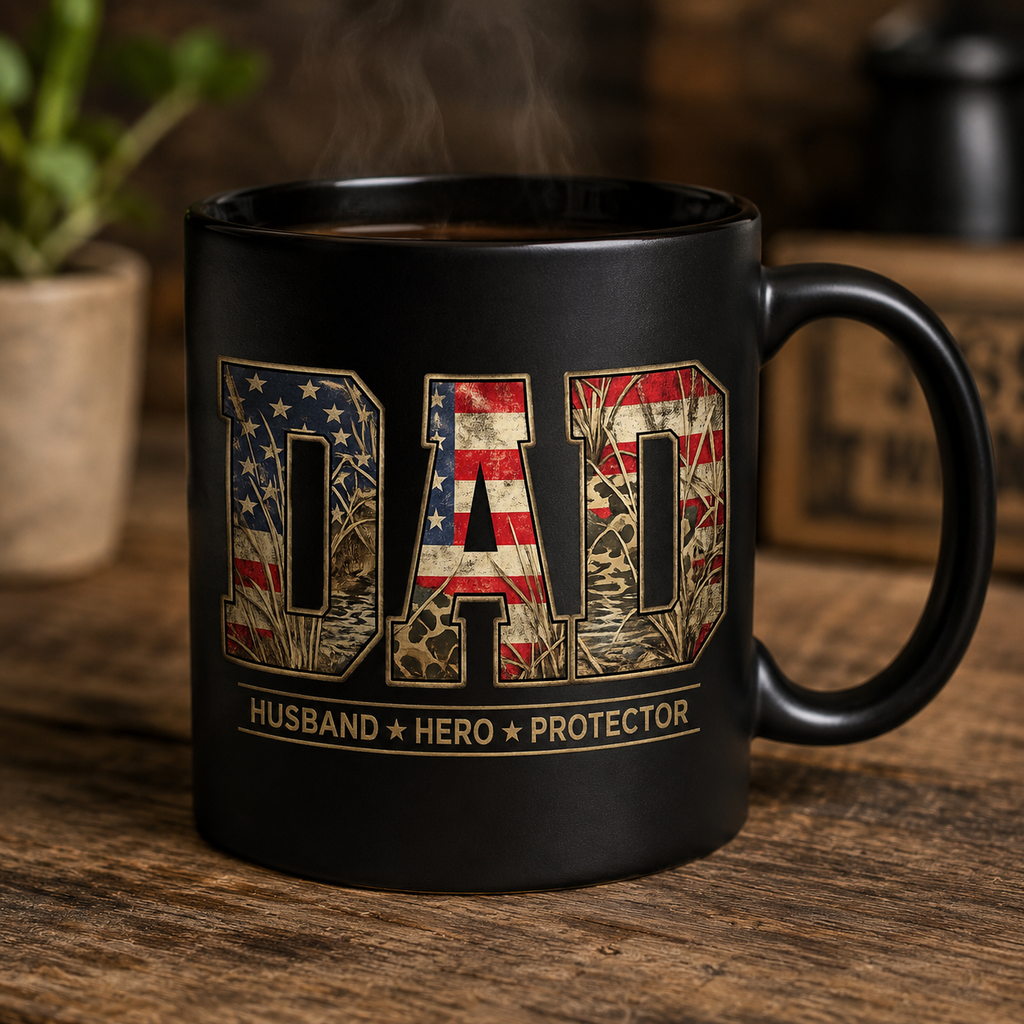 Dad Flag Mug — American Flag Camouflage Coffee Cup (11oz & 15oz)