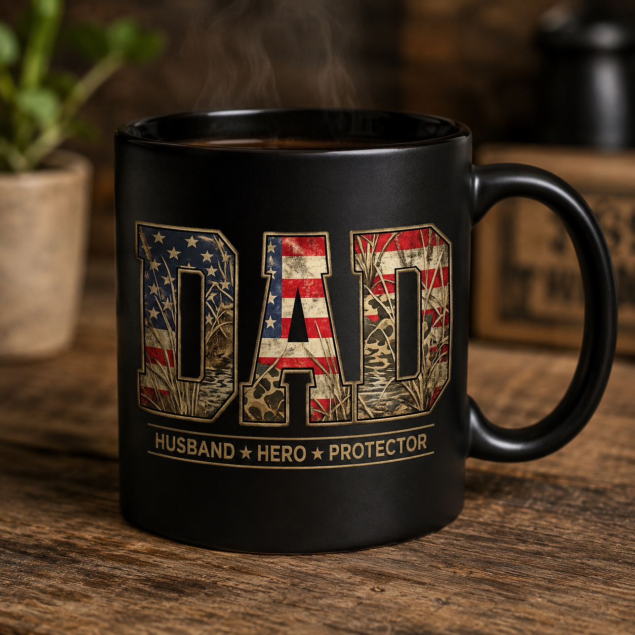 Dad Flag Mug — American Flag Camouflage Coffee Cup (11oz & 15oz)
