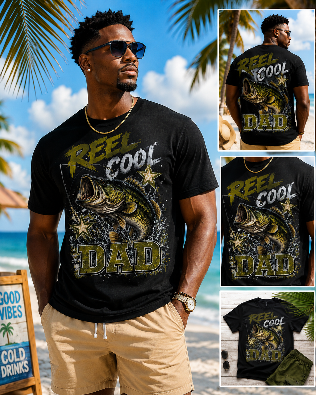 Reel Cool Dad T-Shirt — Bass Fishing Graphic Tee for Fisherman Fathers