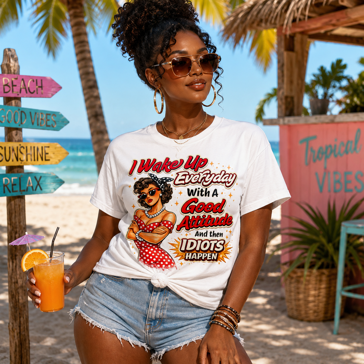I Wake Up Everyday With A Good Attitude Tee — Retro Sassy Woman Graphic T-Shirt
