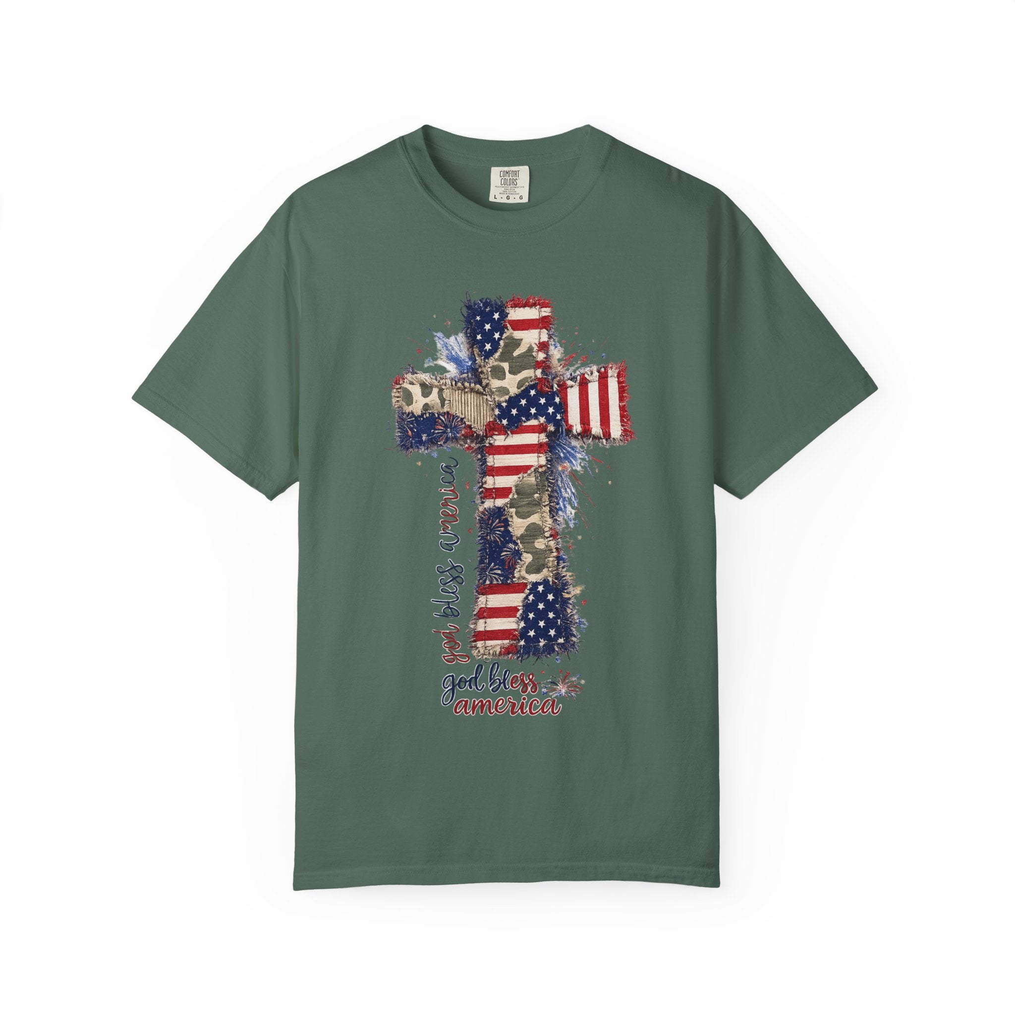 Patriotic Cross T-Shirt — "God Bless America" Christian Flag Tee