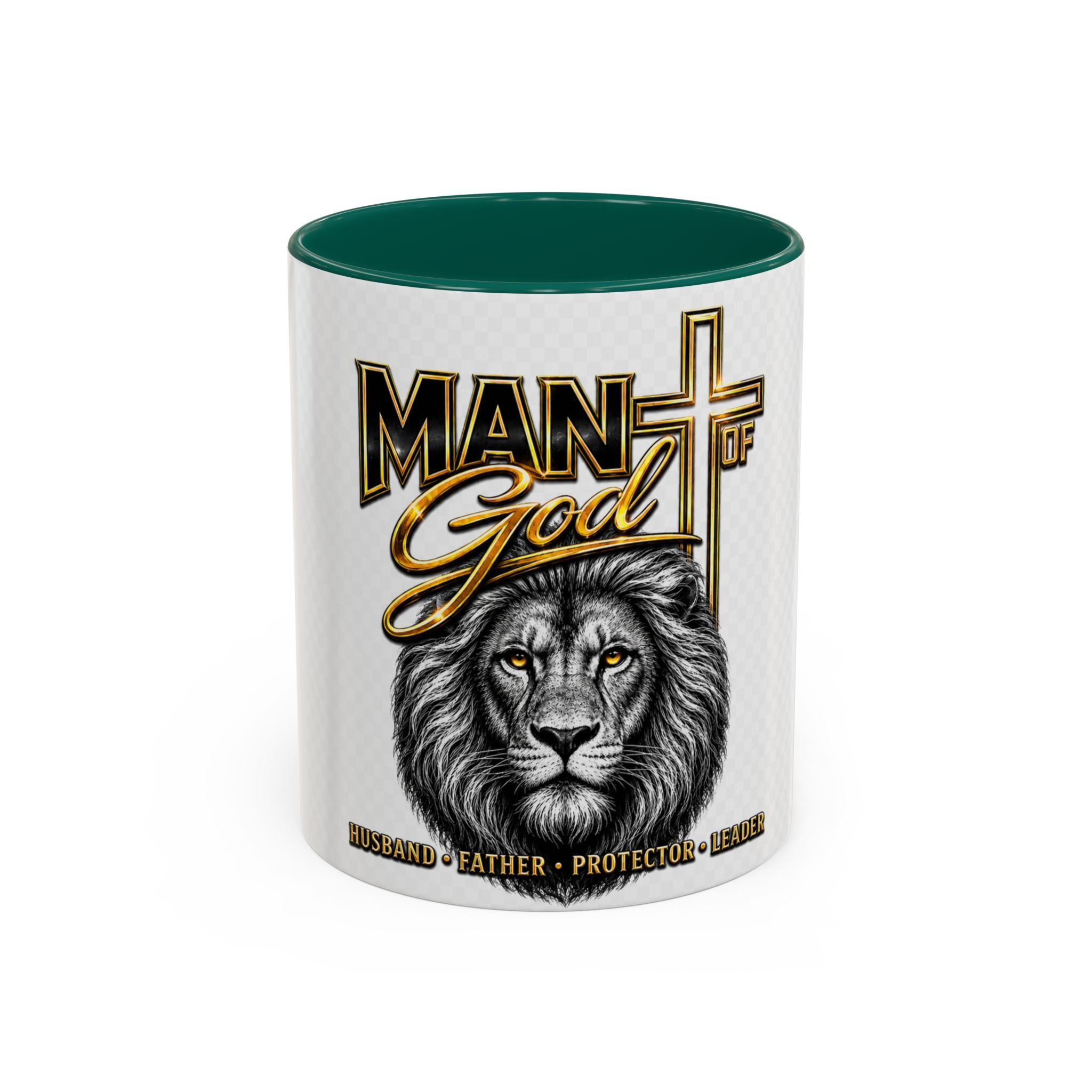 Man of God Lion Cross Mug — Christian Inspirational Coffee Cup (11oz/15oz)