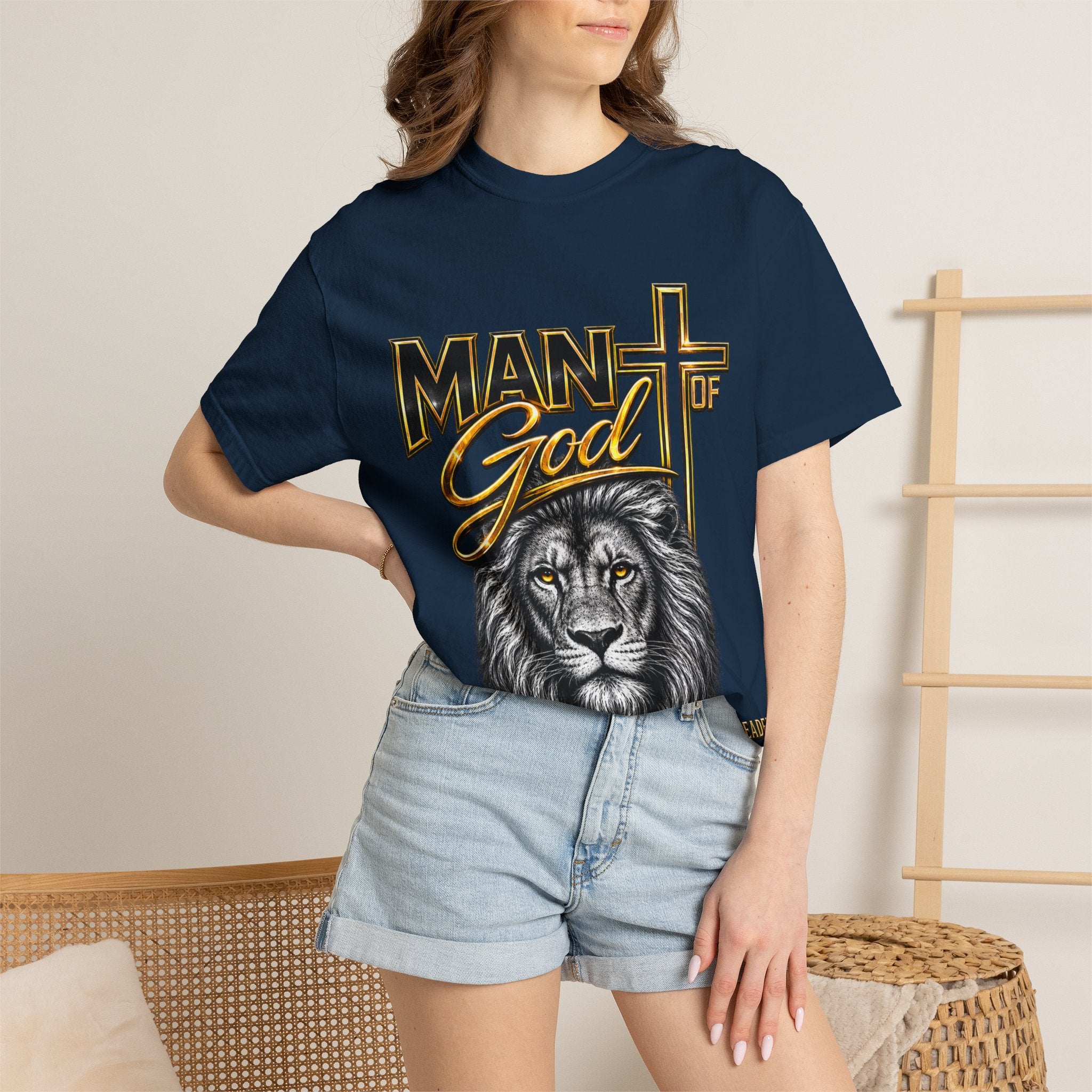 Man of God Lion T-Shirt — Christian Faith Cross Tee (Protector, Leader, Father)