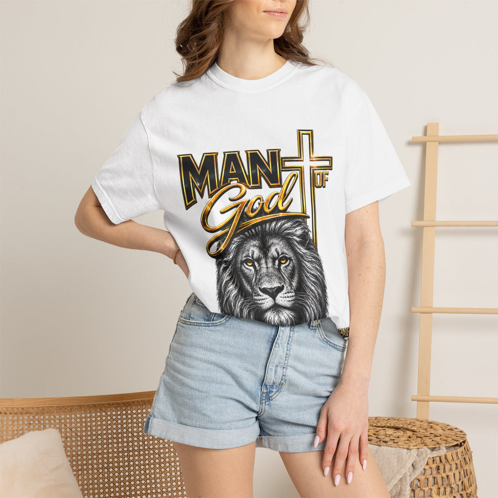 Man of God Lion T-Shirt — Christian Faith Cross Tee (Protector, Leader, Father)