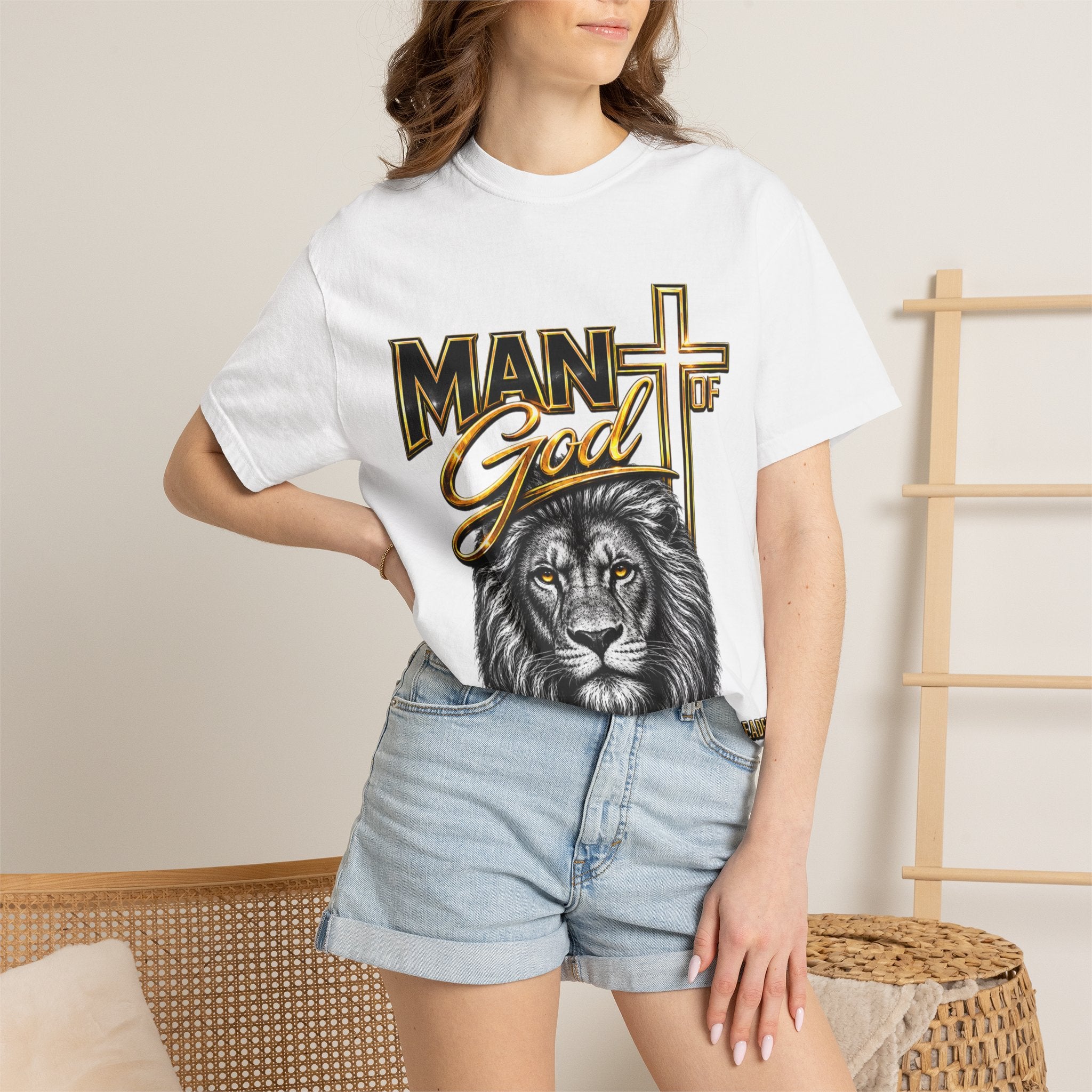 Man of God Lion T-Shirt — Christian Faith Cross Tee (Protector, Leader, Father)