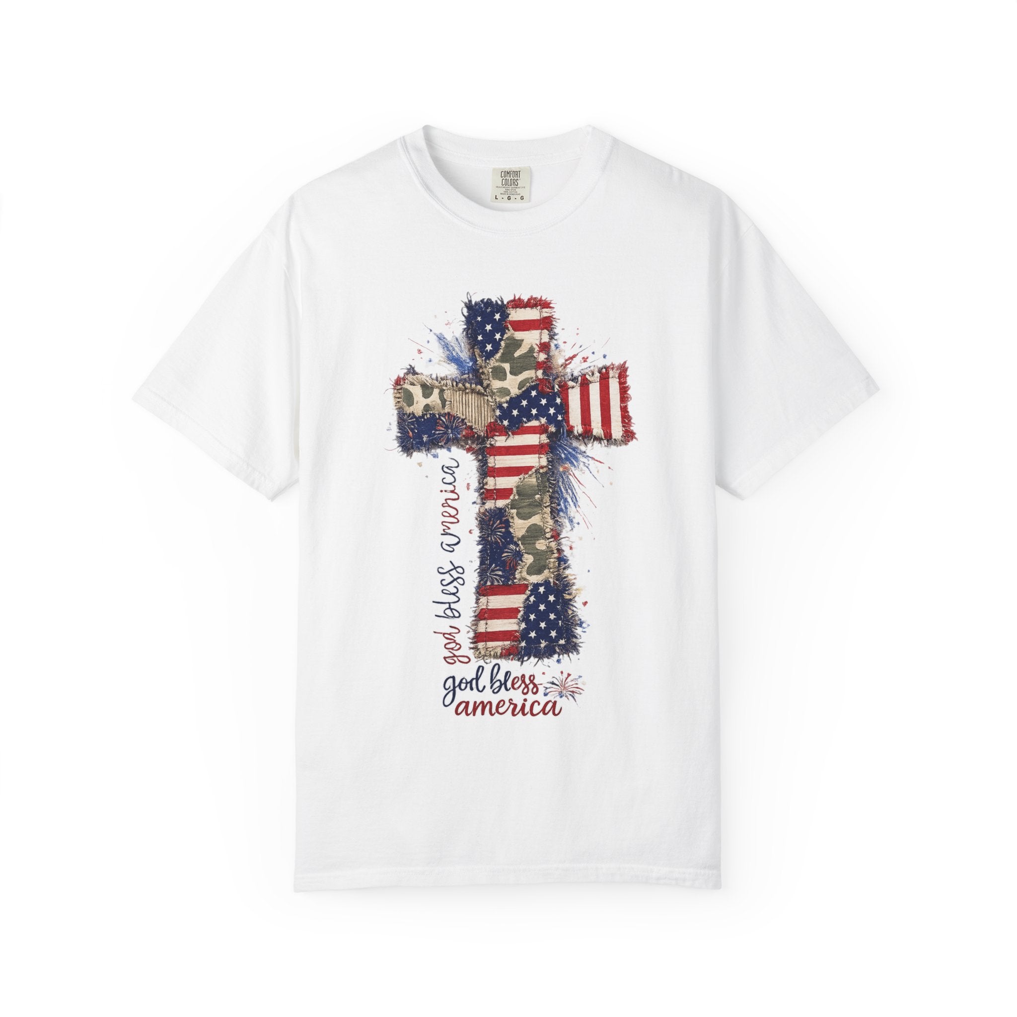 Patriotic Cross T-Shirt — "God Bless America" Christian Flag Tee