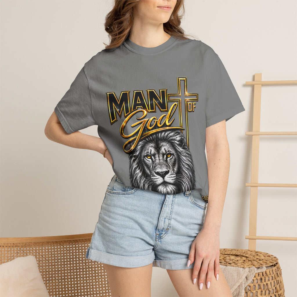Man of God Lion T-Shirt — Christian Faith Cross Tee (Protector, Leader, Father)