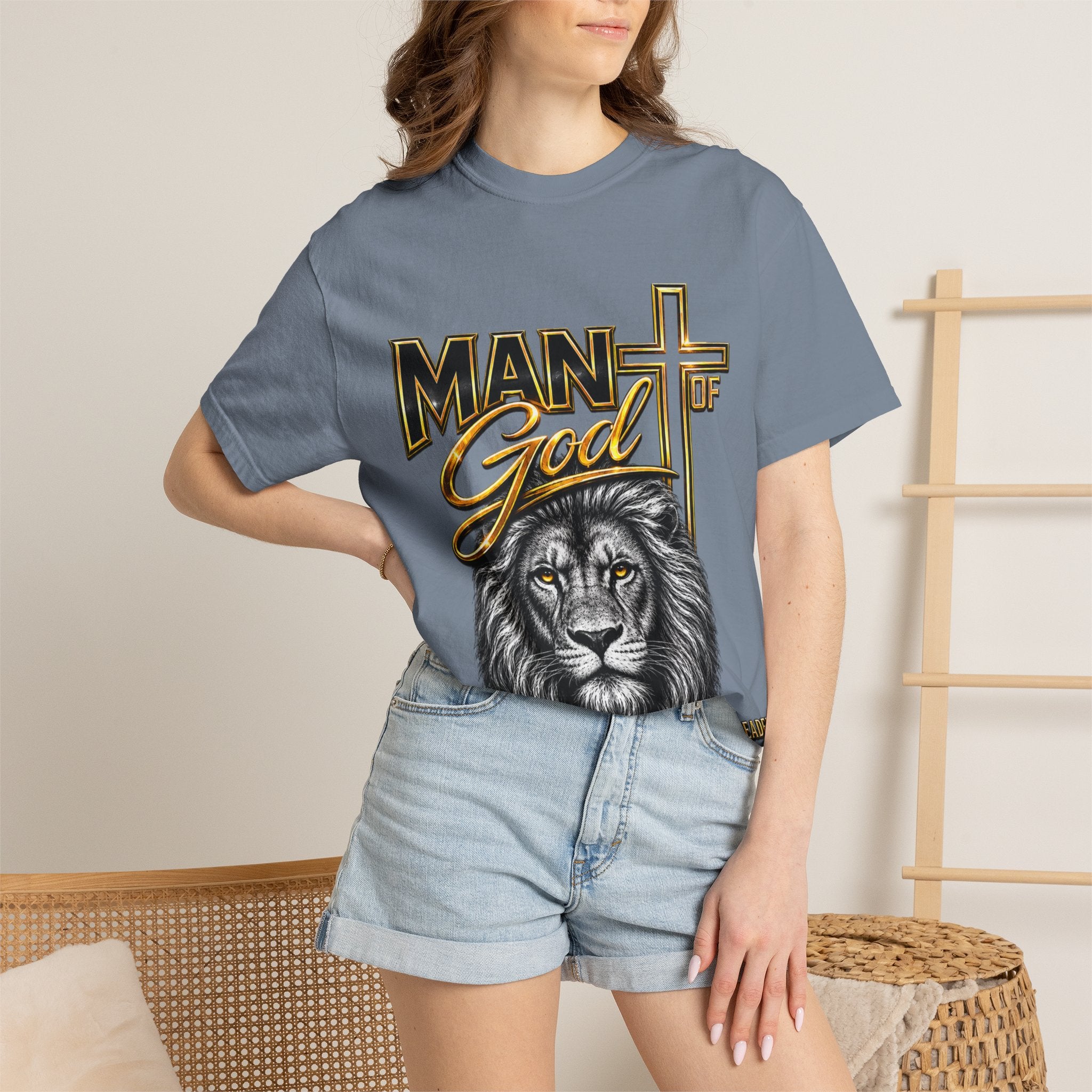Man of God Lion T-Shirt — Christian Faith Cross Tee (Protector, Leader, Father)