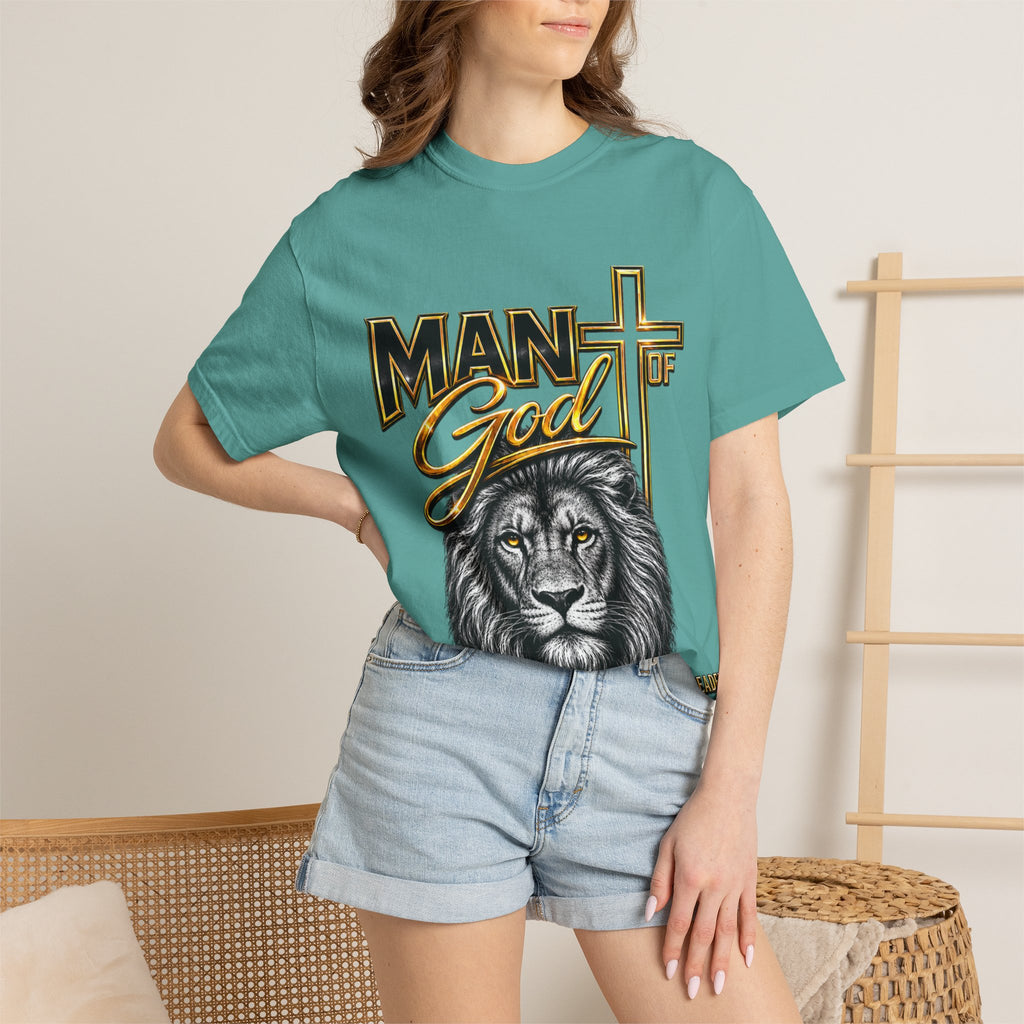 Man of God Lion T-Shirt — Christian Faith Cross Tee (Protector, Leader, Father)