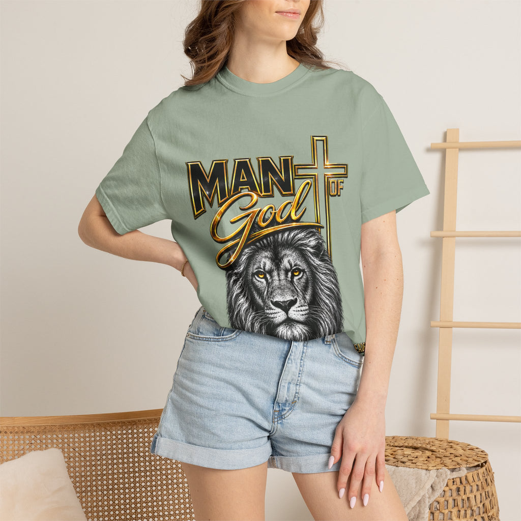 Man of God Lion T-Shirt — Christian Faith Cross Tee (Protector, Leader, Father)