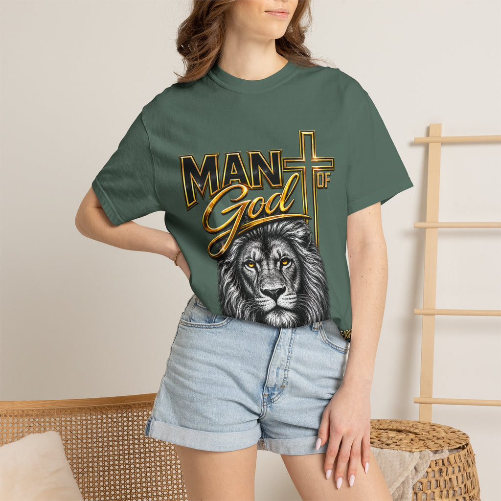 Man of God Lion T-Shirt — Christian Faith Cross Tee (Protector, Leader, Father)