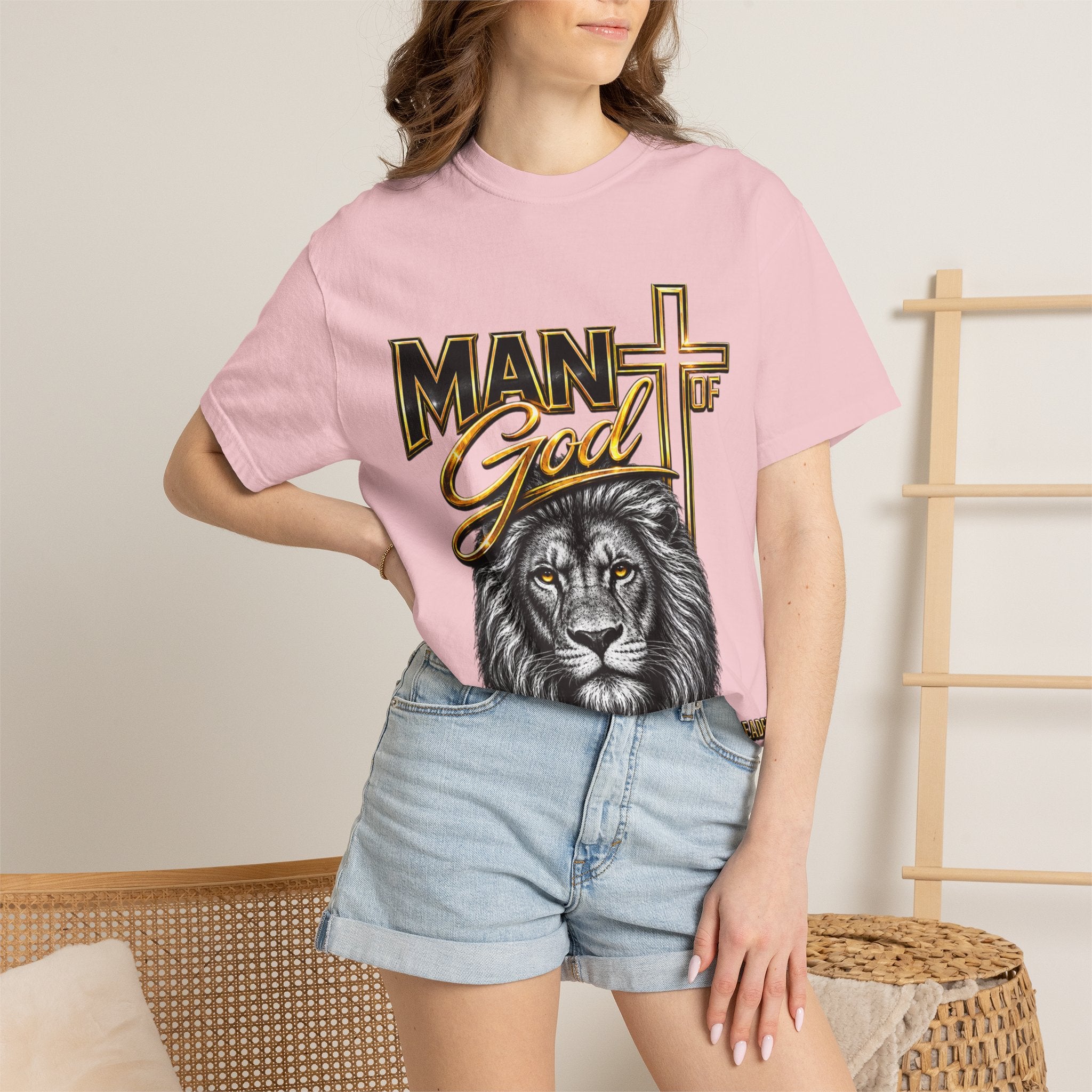 Man of God Lion T-Shirt — Christian Faith Cross Tee (Protector, Leader, Father)