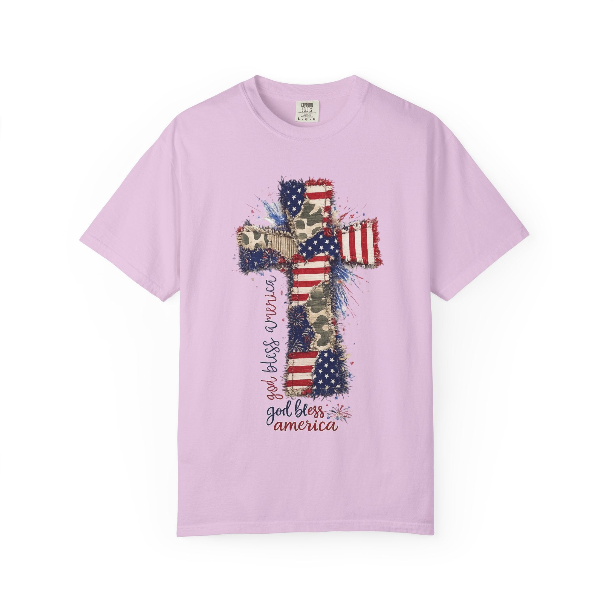 Patriotic Cross T-Shirt — "God Bless America" Christian Flag Tee