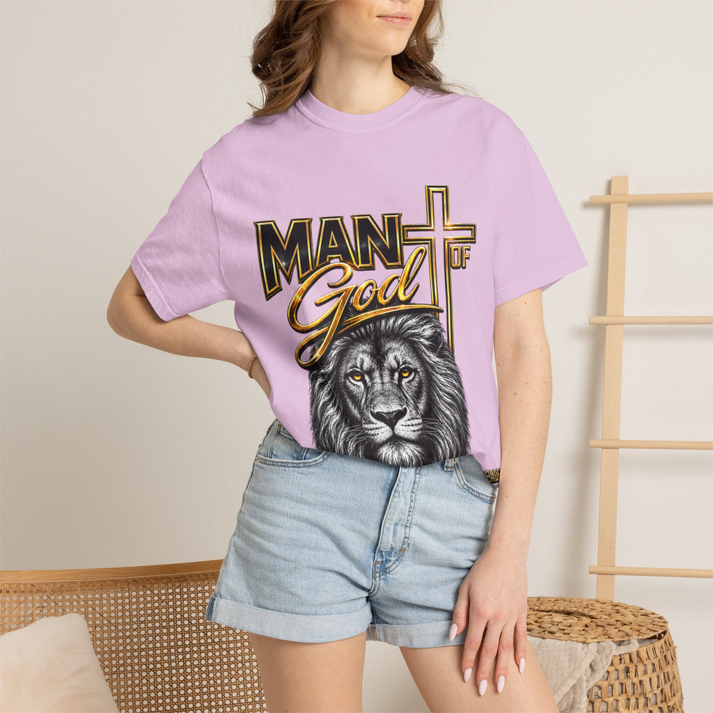 Man of God Lion T-Shirt — Christian Faith Cross Tee (Protector, Leader, Father)