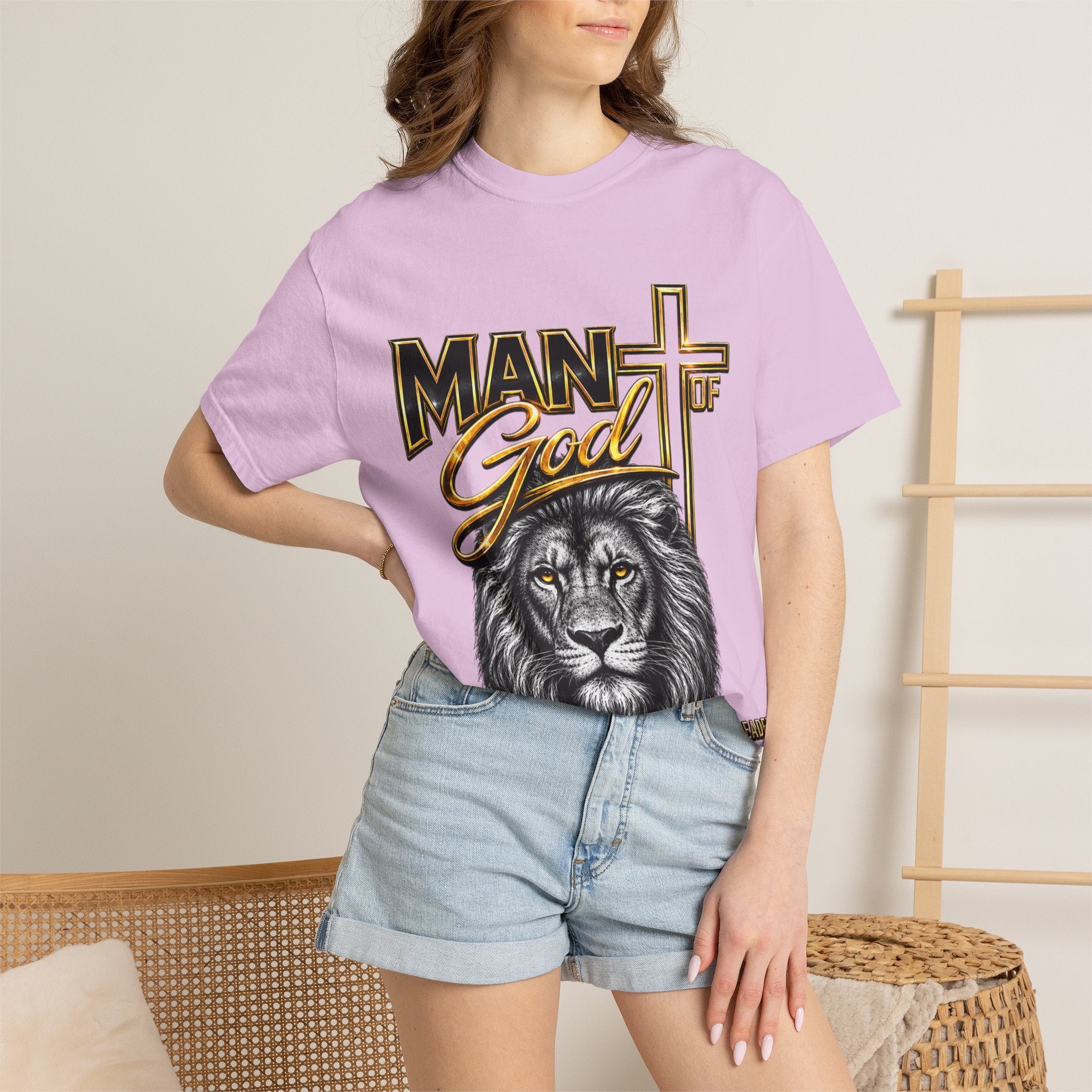 Man of God Lion T-Shirt — Christian Faith Cross Tee (Protector, Leader, Father)