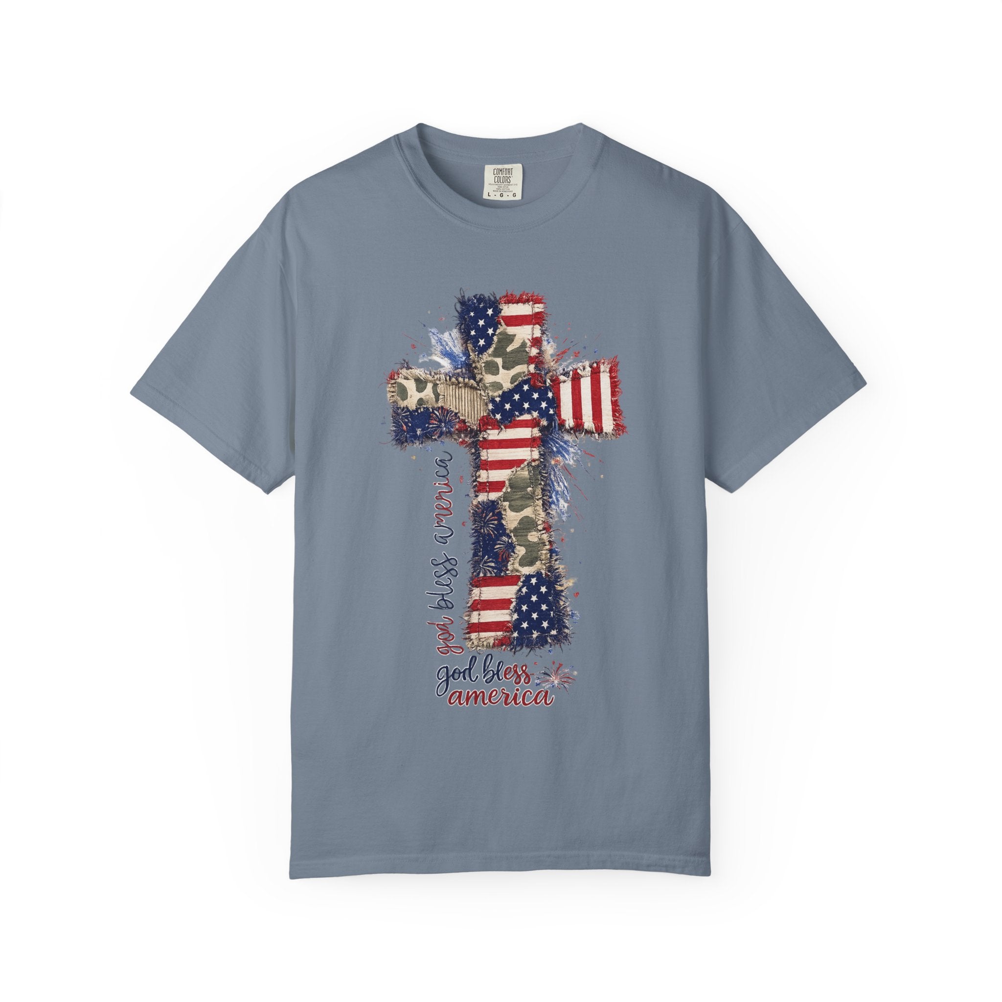 Patriotic Cross T-Shirt — "God Bless America" Christian Flag Tee