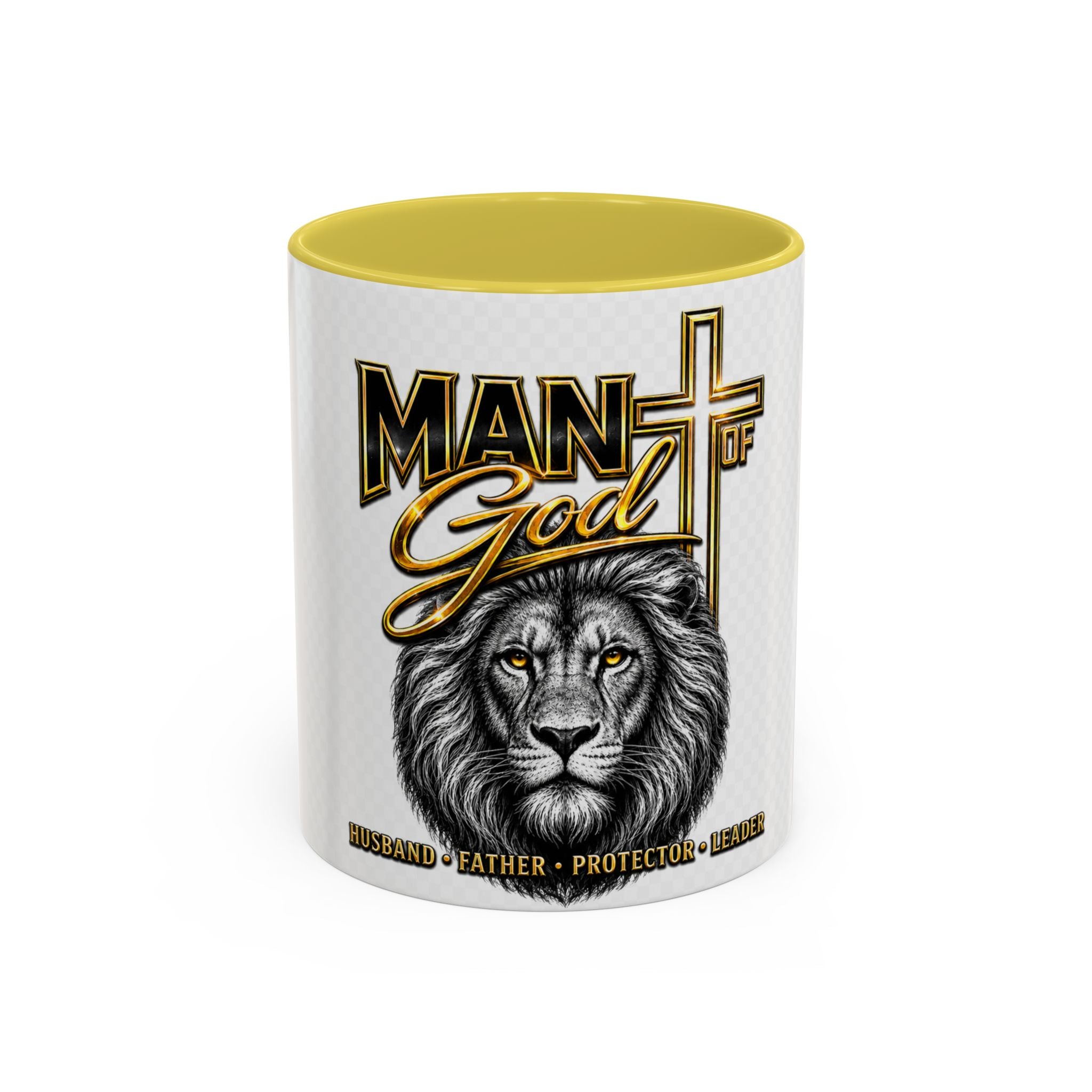 Man of God Lion Cross Mug — Christian Inspirational Coffee Cup (11oz/15oz)