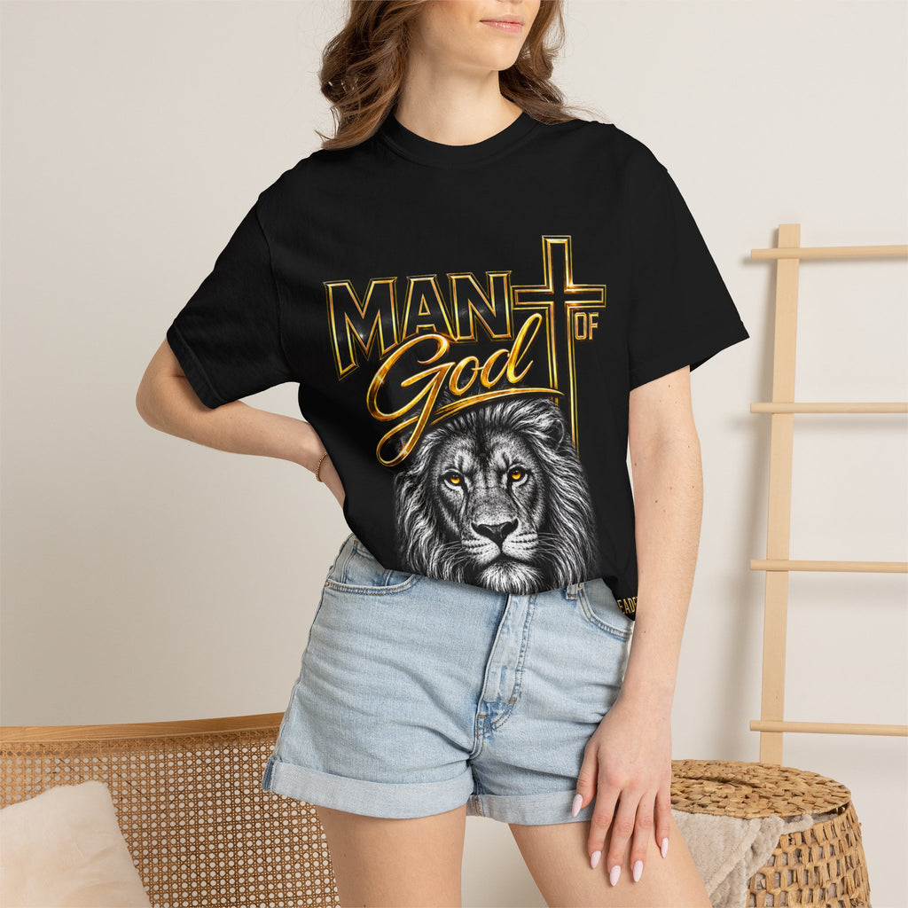 Man of God Lion T-Shirt — Christian Faith Cross Tee (Protector, Leader, Father)
