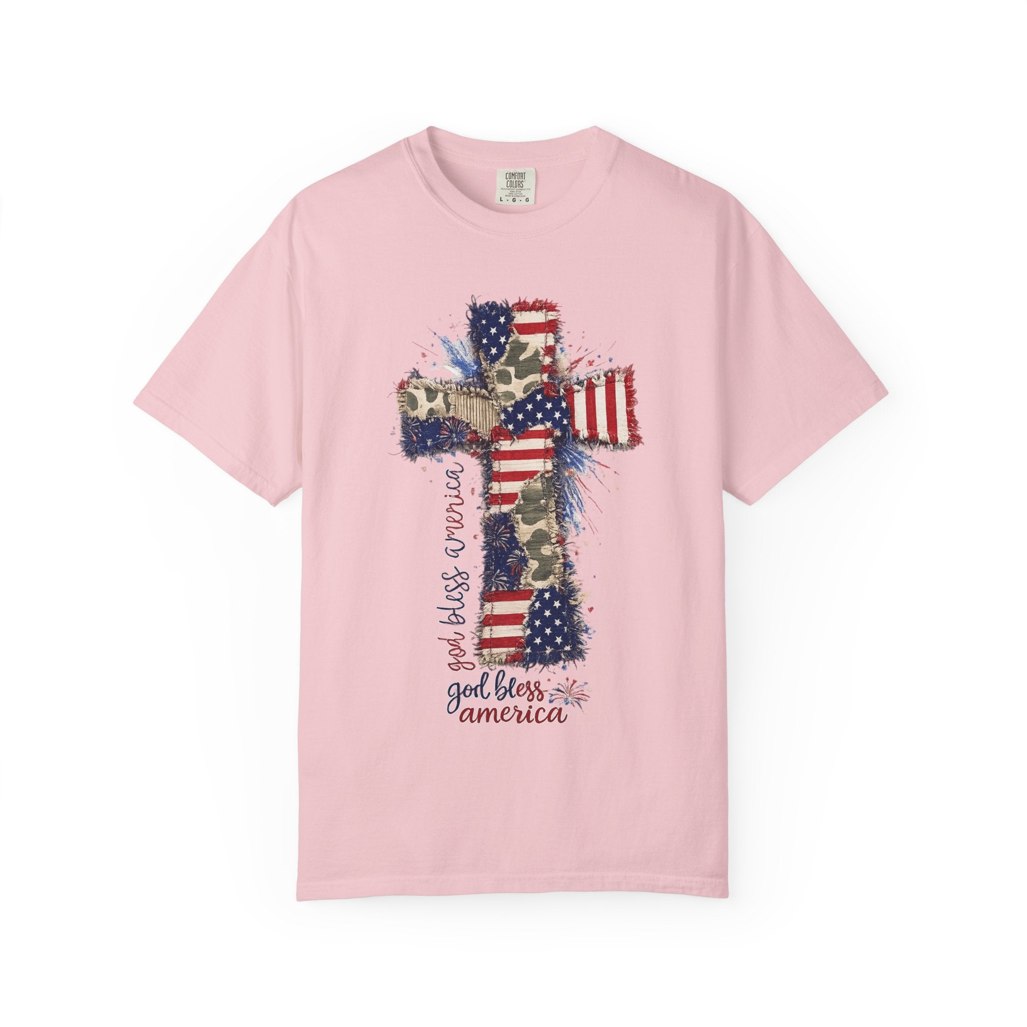 Patriotic Cross T-Shirt — "God Bless America" Christian Flag Tee