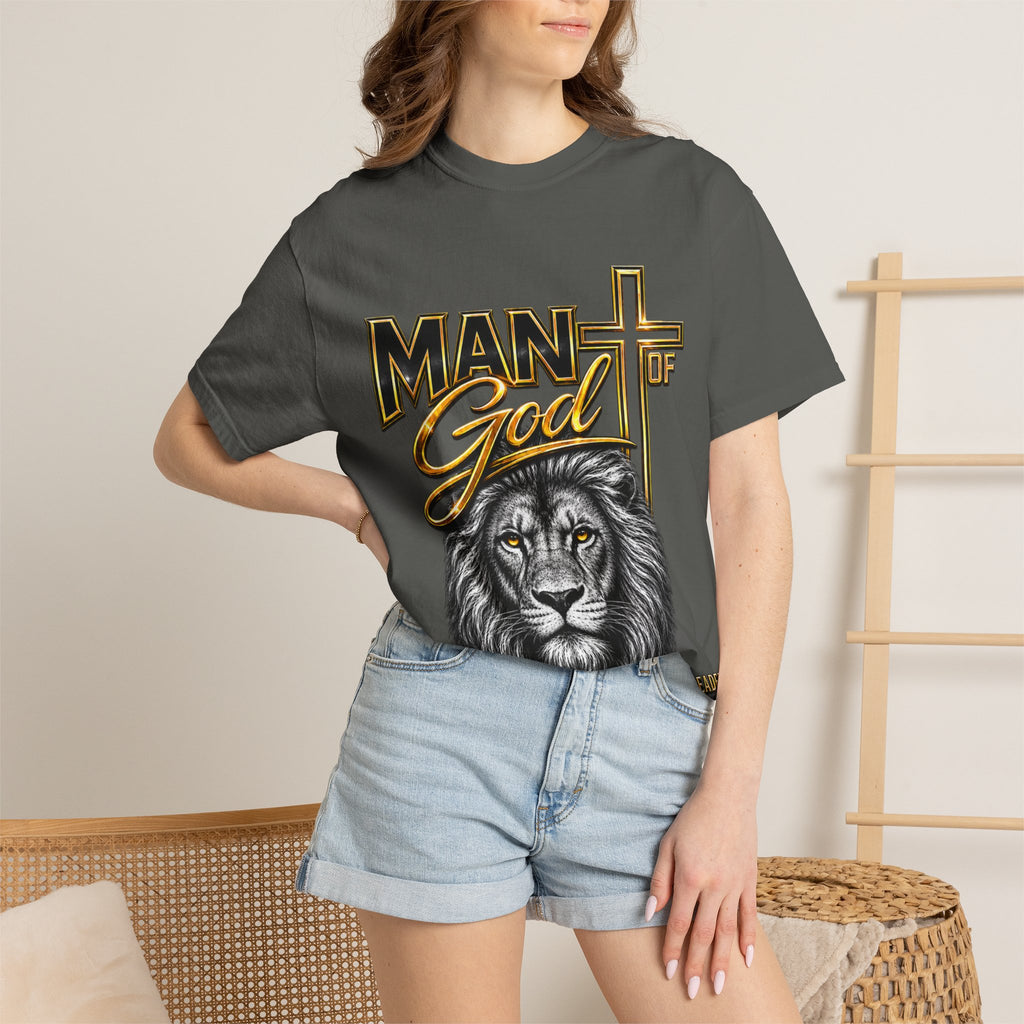 Man of God Lion T-Shirt — Christian Faith Cross Tee (Protector, Leader, Father)