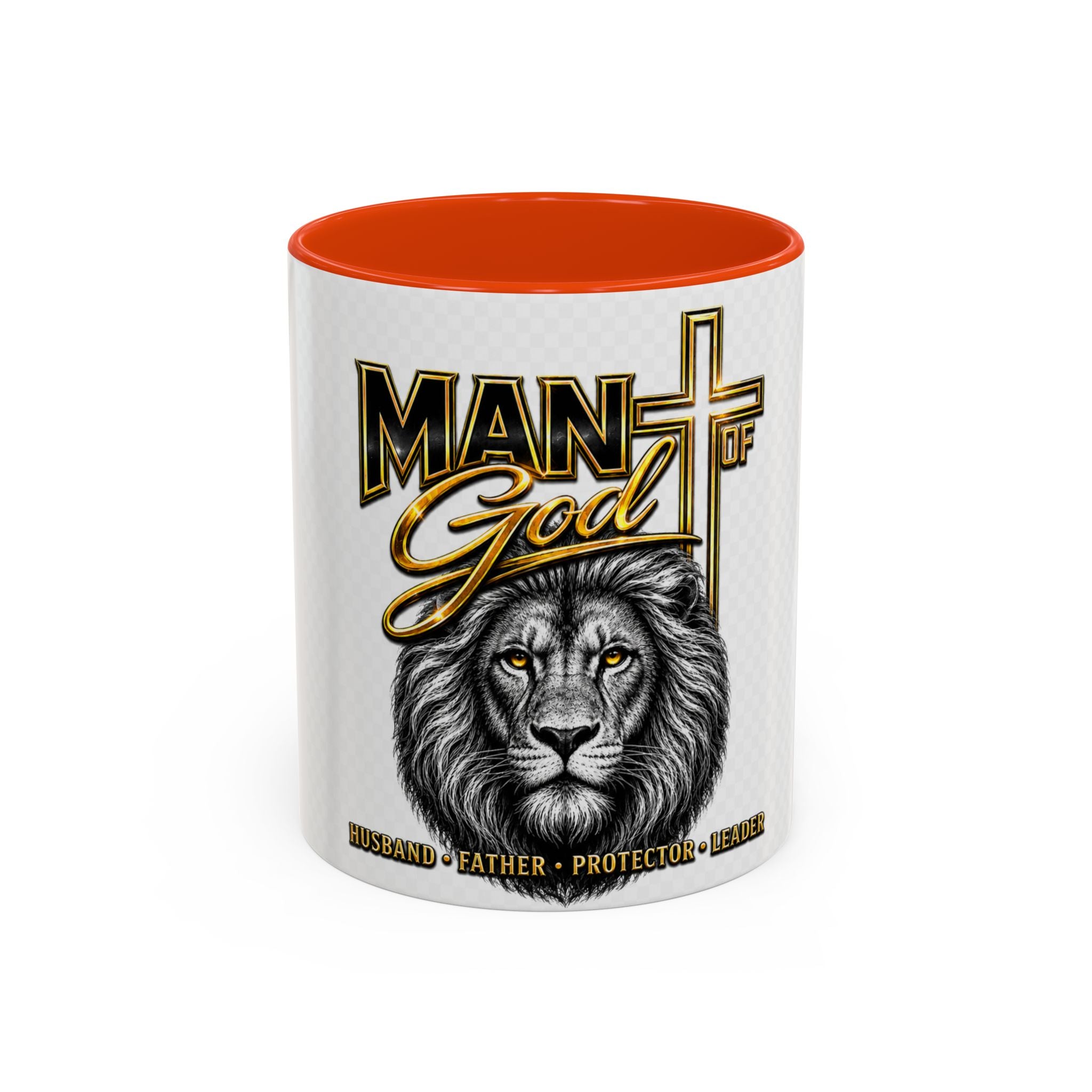 Man of God Lion Cross Mug — Christian Inspirational Coffee Cup (11oz/15oz)