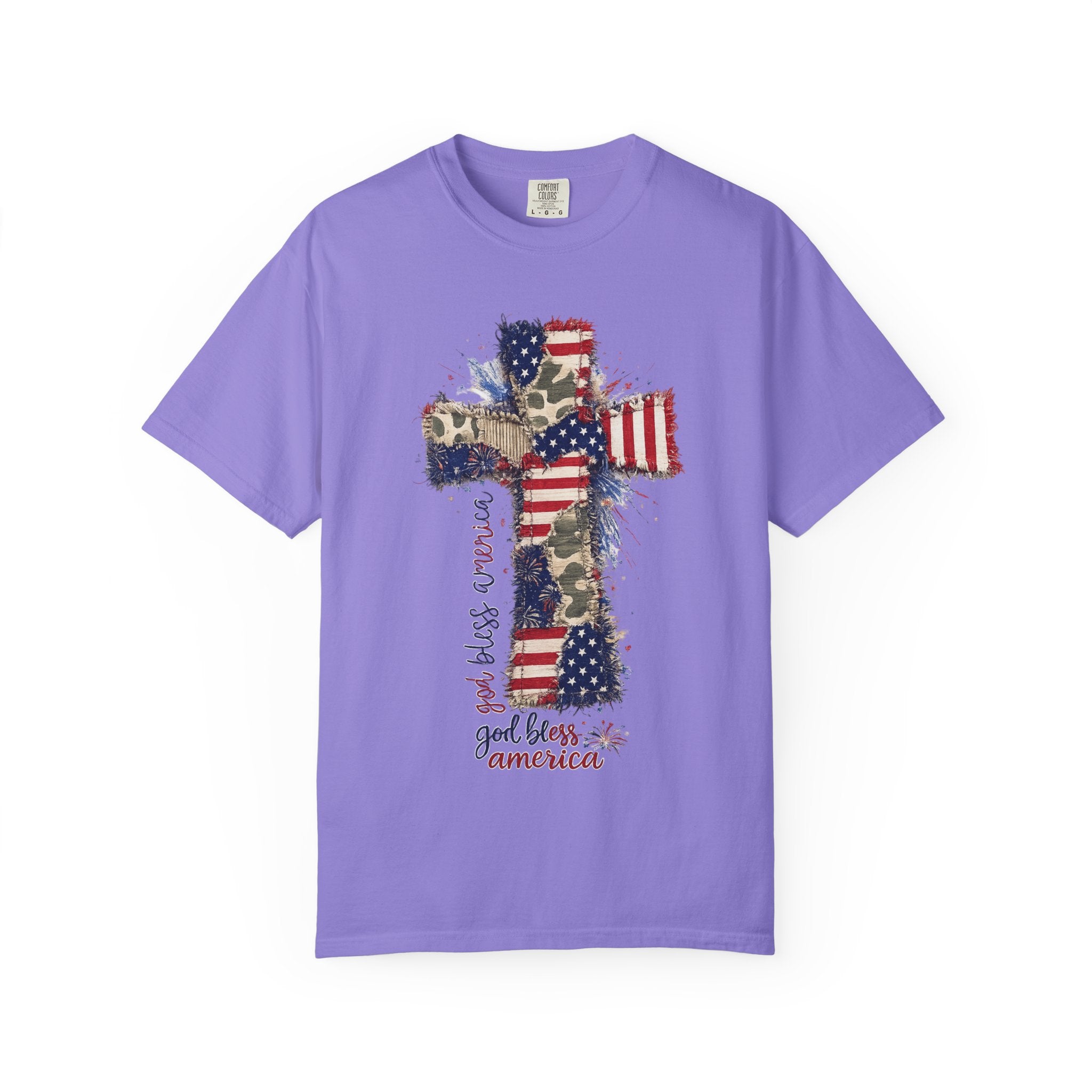 Patriotic Cross T-Shirt — "God Bless America" Christian Flag Tee