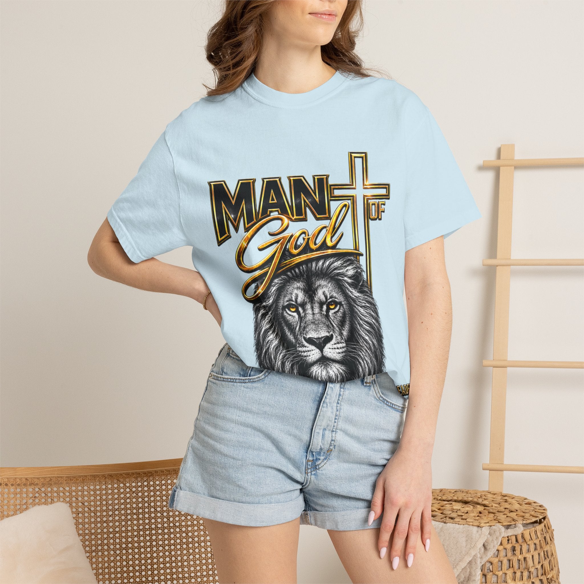 Man of God Lion T-Shirt — Christian Faith Cross Tee (Protector, Leader, Father)