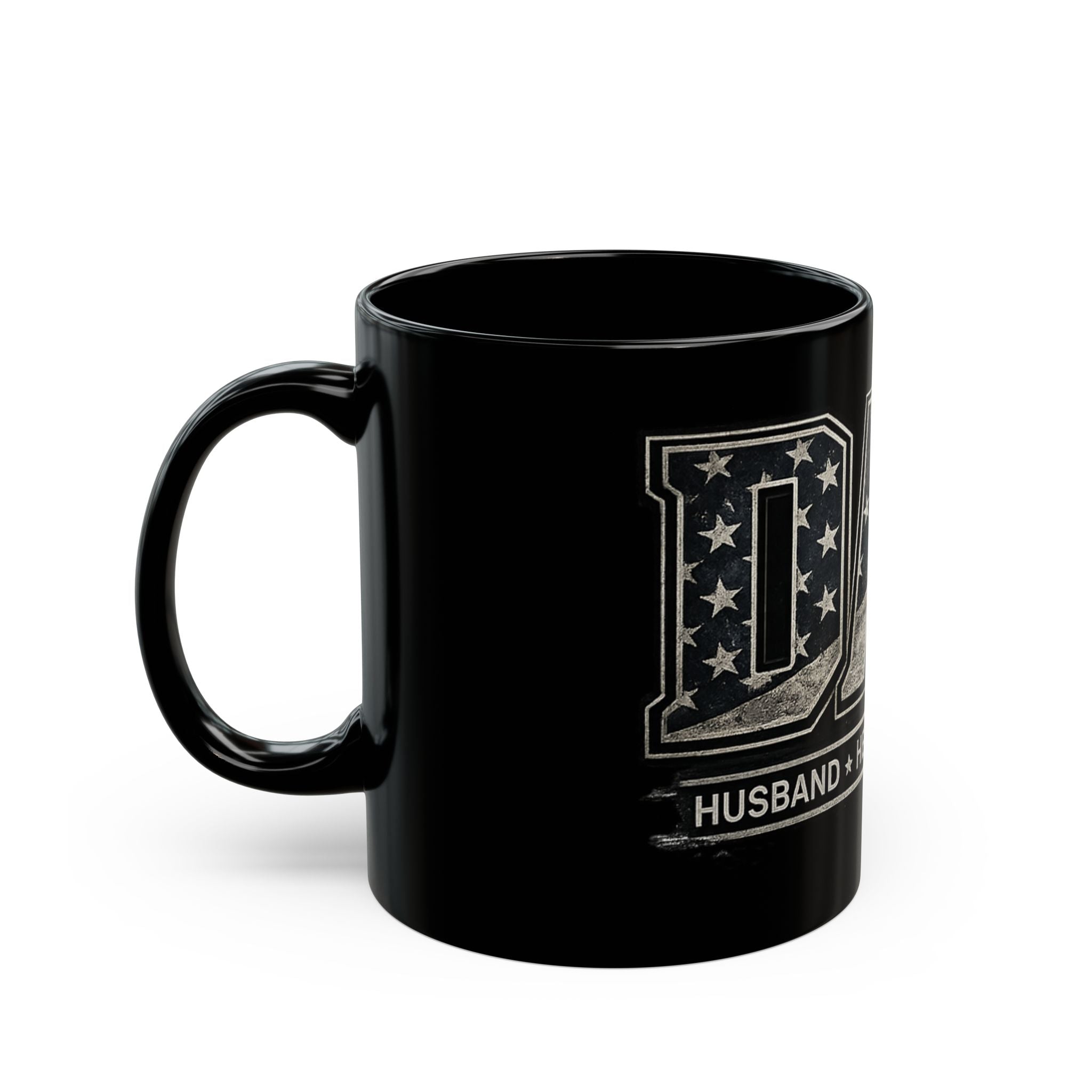 Dad Patriotic Black Mug — "Dad: Husband • Hero • Protector" Coffee Cup (11oz/15oz)